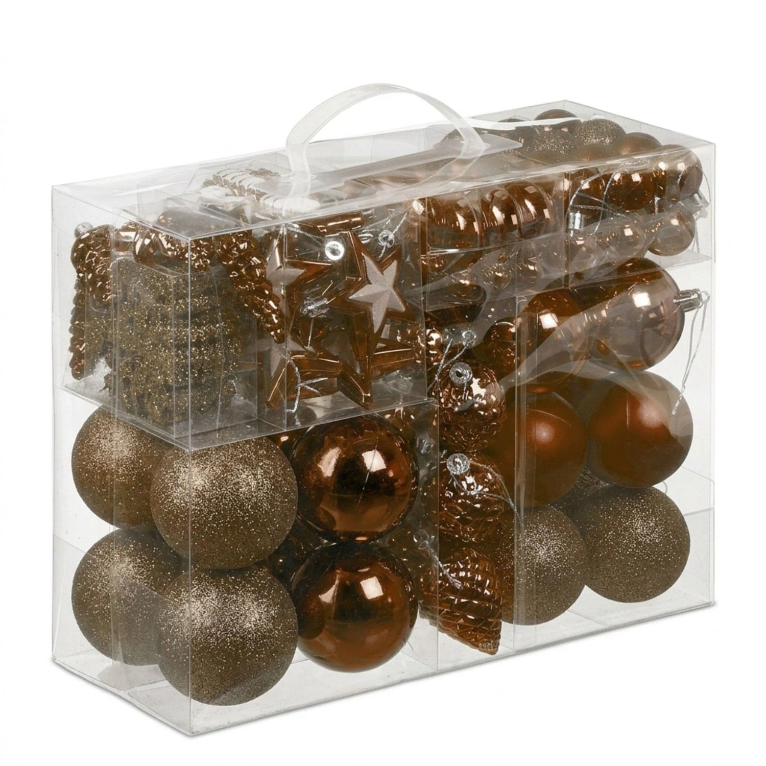 Relaxdays Weihnachtskugeln Polystyrol Braun 100er Set mit Aufbewahrungsbox