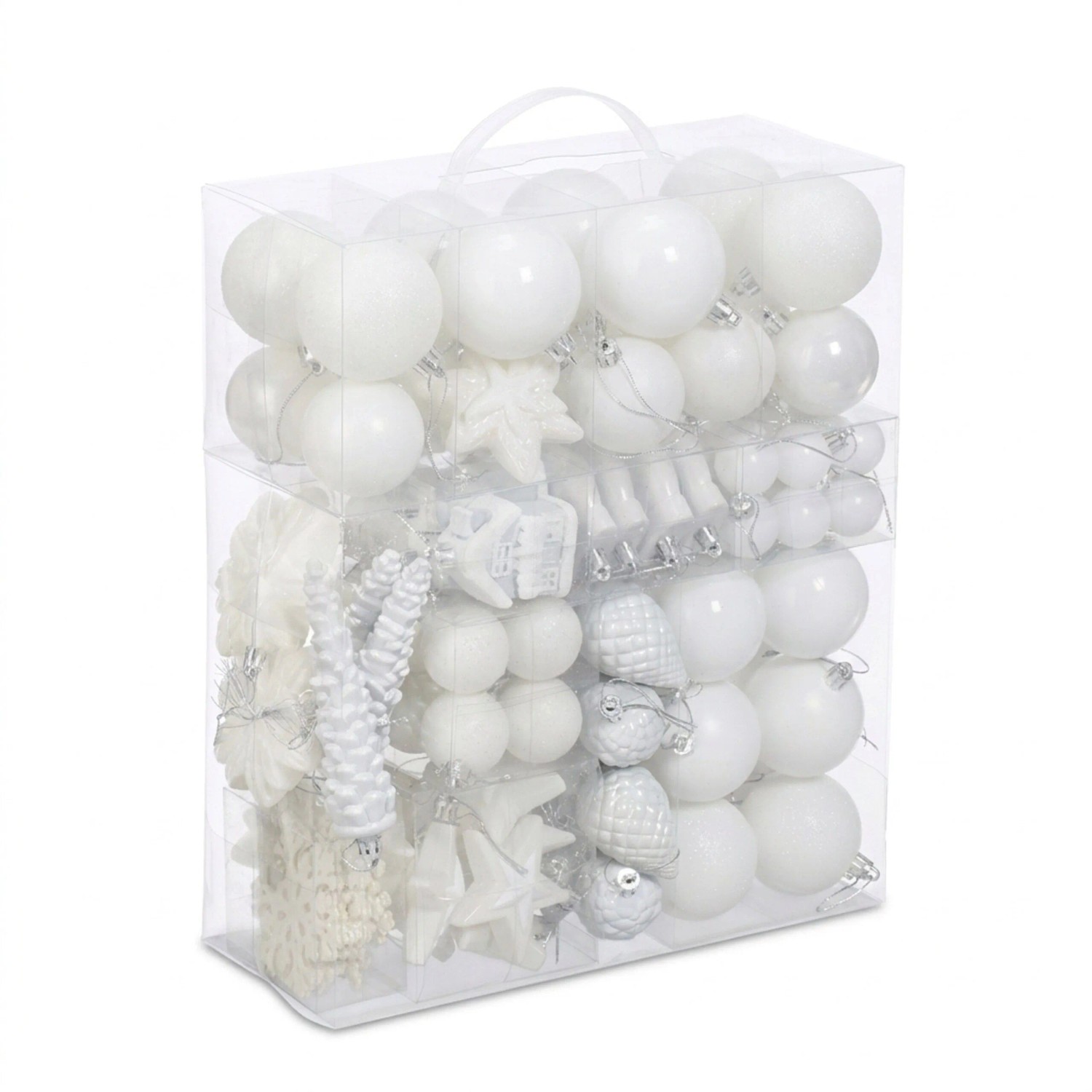 Relaxdays Weihnachtskugeln Polystyrol Weiß 100er Set mit Aufbewahrungsbox