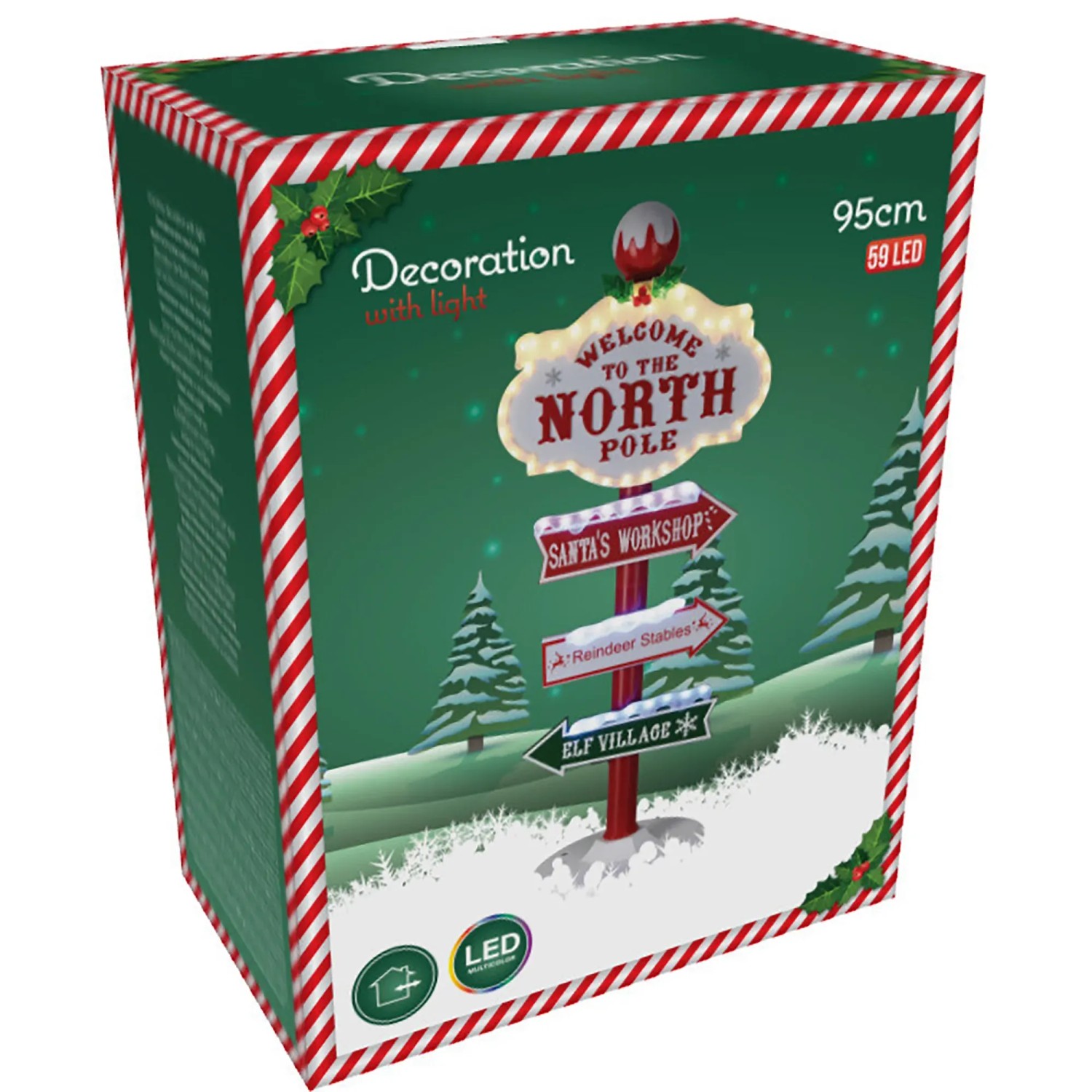 Weihnachts-Leuchtschild Nordpol 59 LEDs Bunt