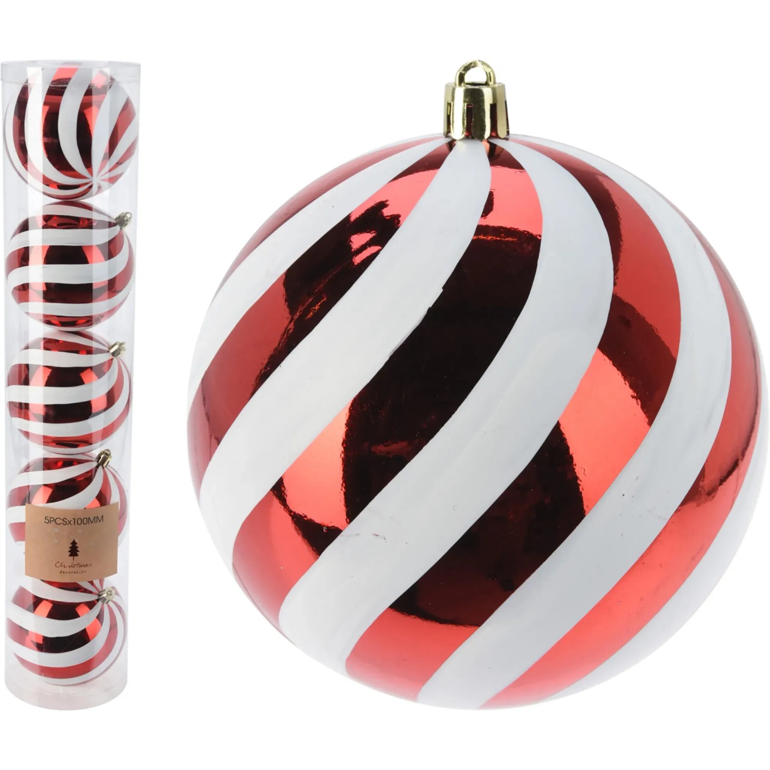 Weihnachtskugel-Set Streifen 10 cm Rot-Weiß 5-teilig