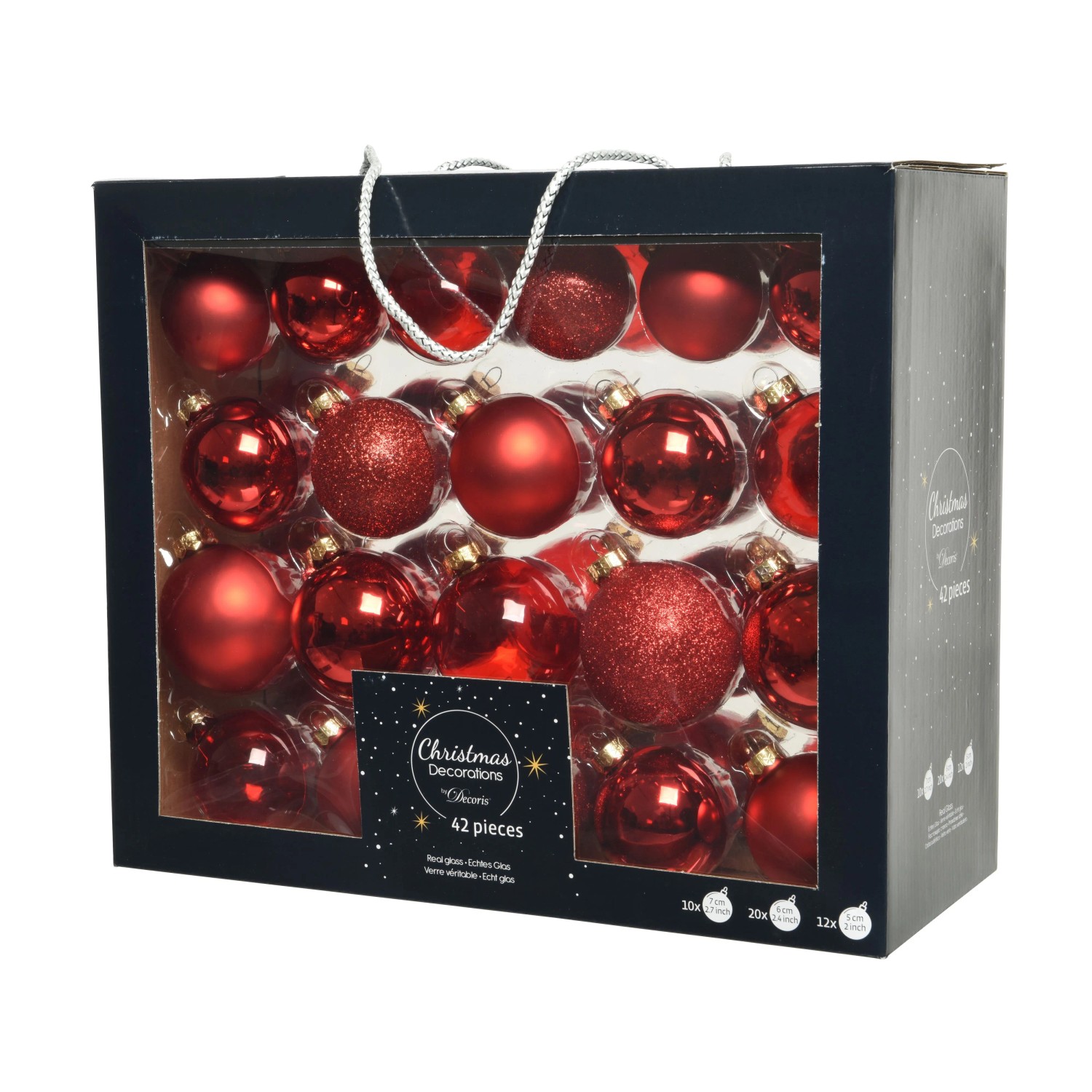 Decoris Weihnachtskugel-Set Glas Rot 42-teilig