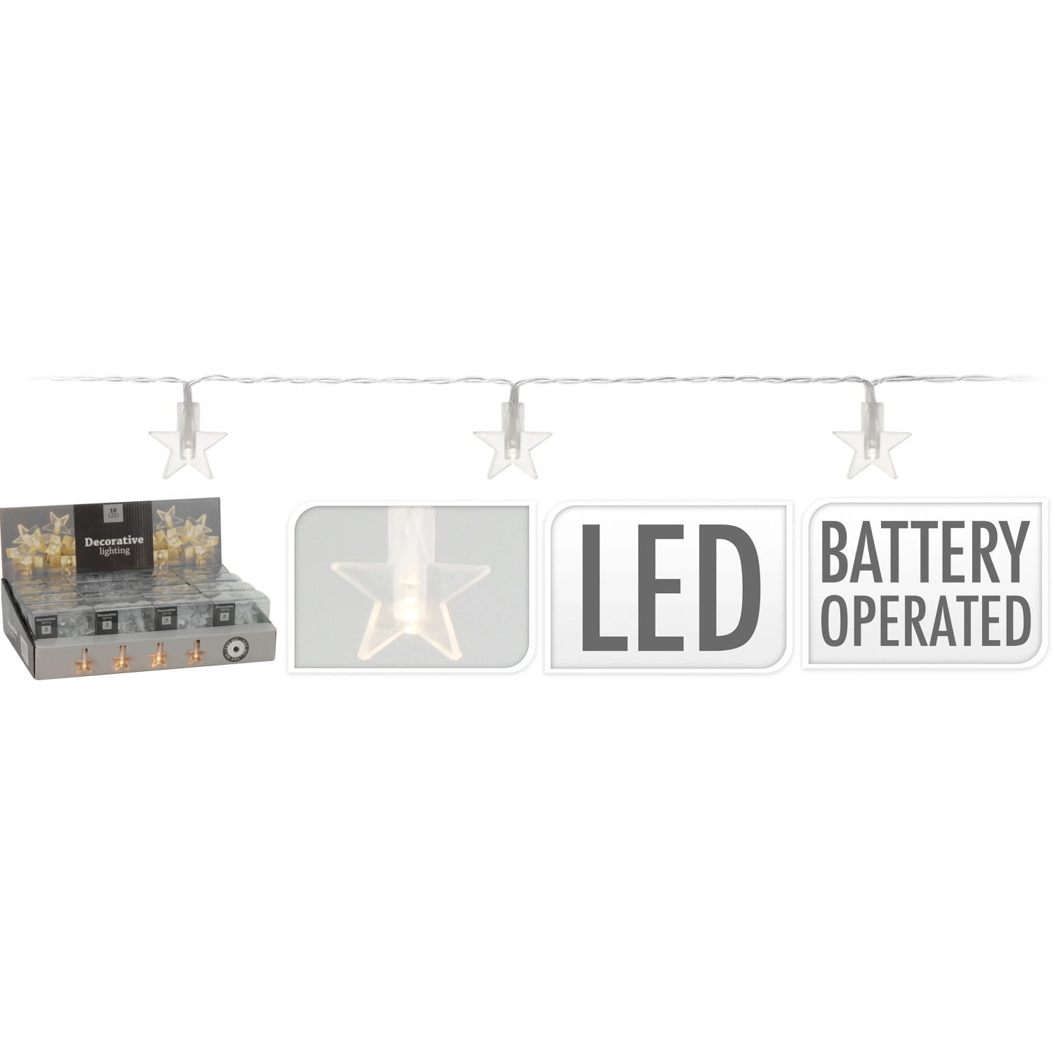 LED-Lichterkette mit Sternen 10 warmweiße LED innen