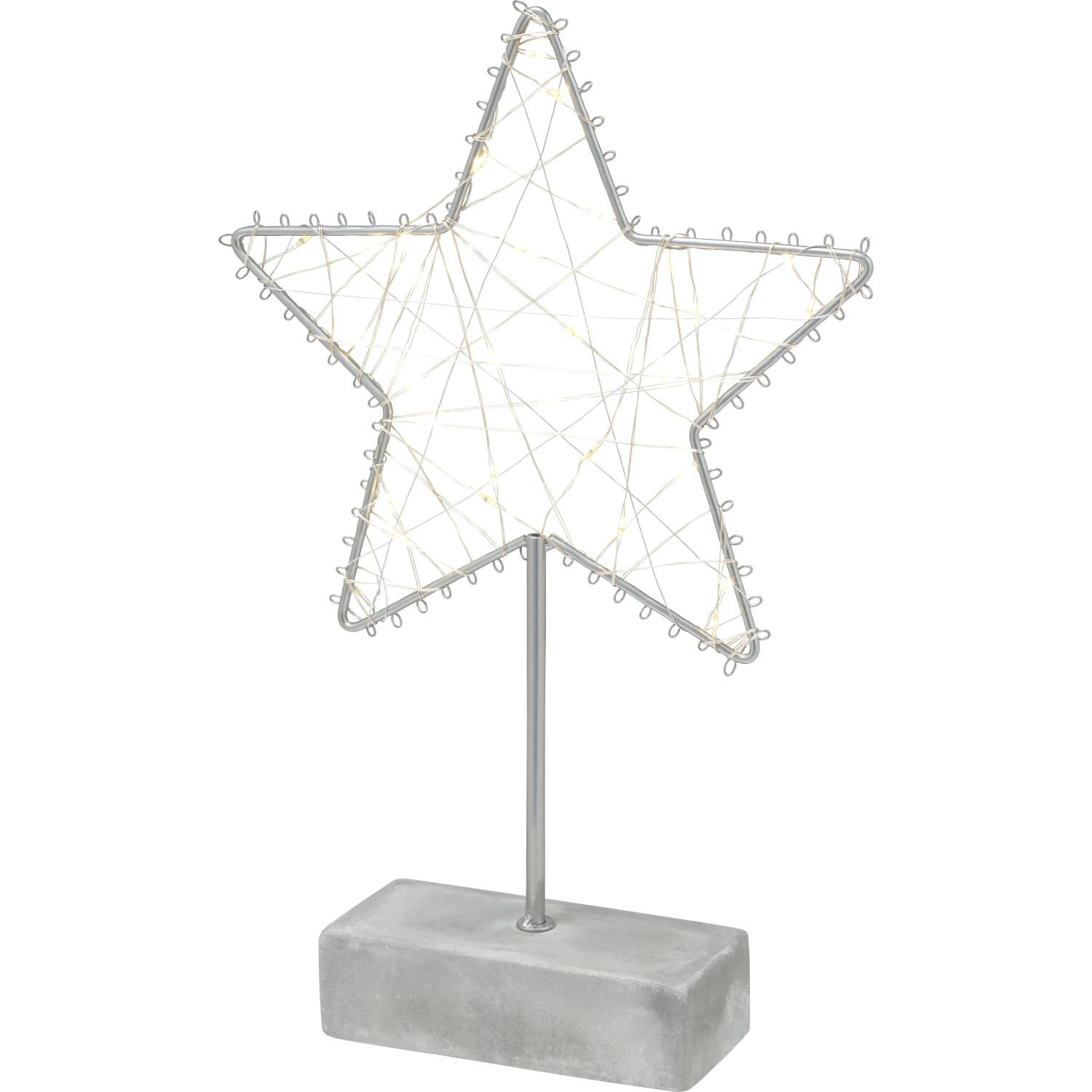 Deko-Stern Metall Silber Matt mit LED-Beleuchtung Warmweiß 20 cm x 5 cm x 30 cm