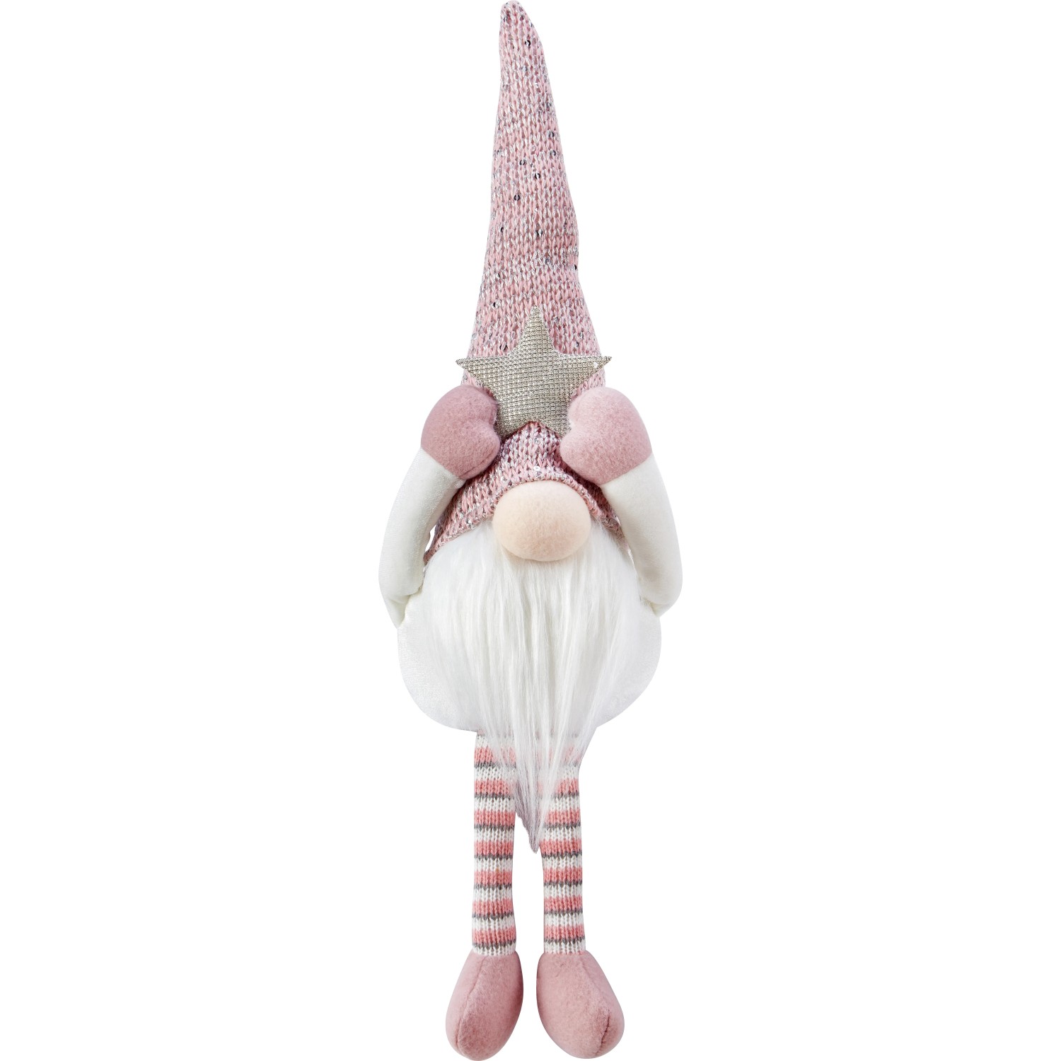 Stoff-Weihnachtsmann Sitzend Rosa-Weiß 49 cm x 8 cm x 12 cm
