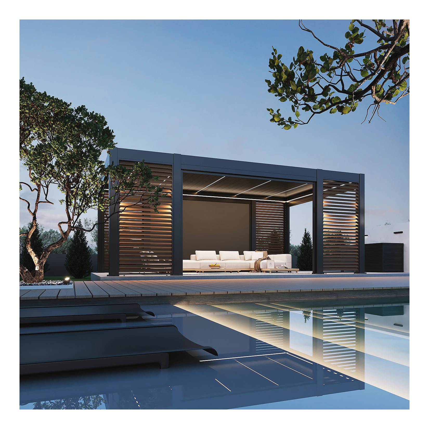 Weide Prestige Pavillon Alu Led 3,6 X 6,57 M +4X Lamellenwand+4X Sonnenrollo