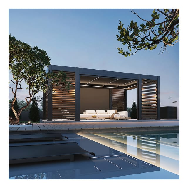 Weide Prestige Pavillon Alu Led 3,6 X 6,57 M +4X Lamellenwand+4X Sonnenrollo