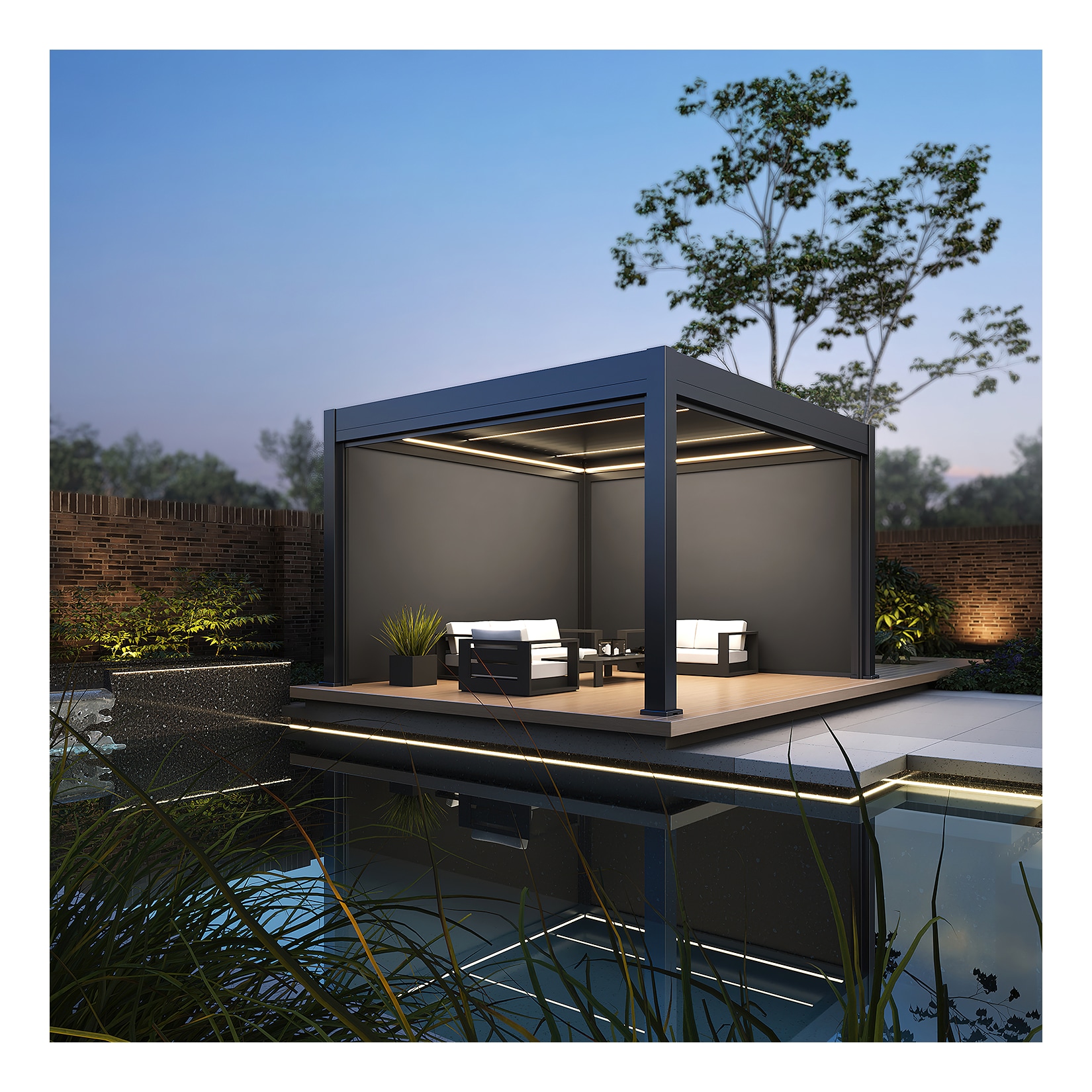 Weide Prestige Pavillon Terrassenüberdachung Alu Led 3,6X4 M + 4 Sonnenrollo