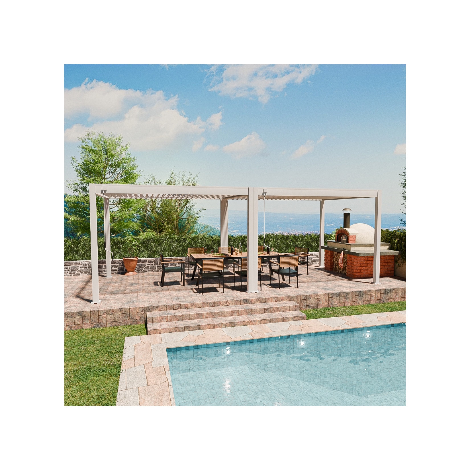 Weide Classic Pergola Aluminium Freistehend 3 X 7,2 M Weiß