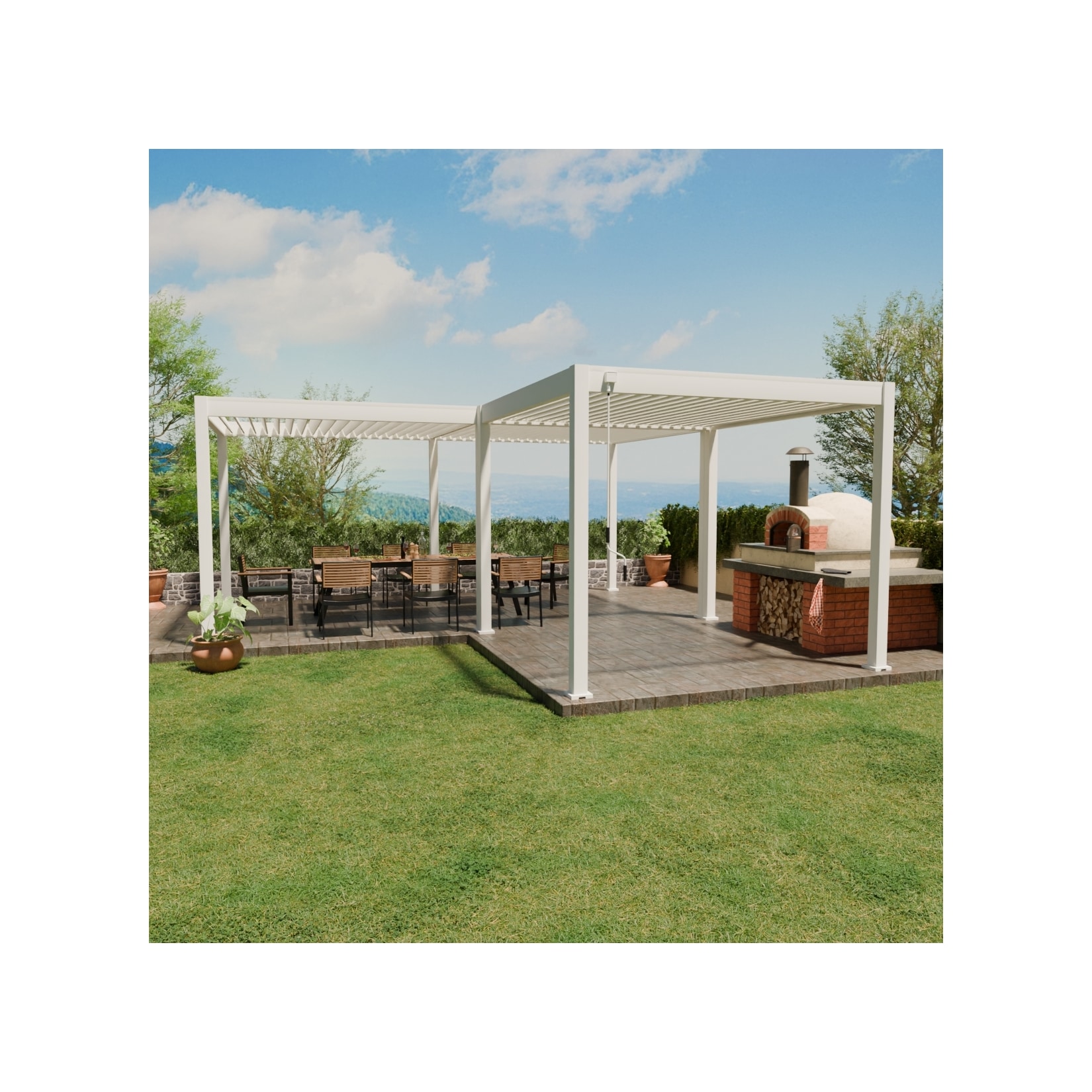 Weide Deluxe Mit Classic Pergola 6 X 6 M Weiß Lamellendach