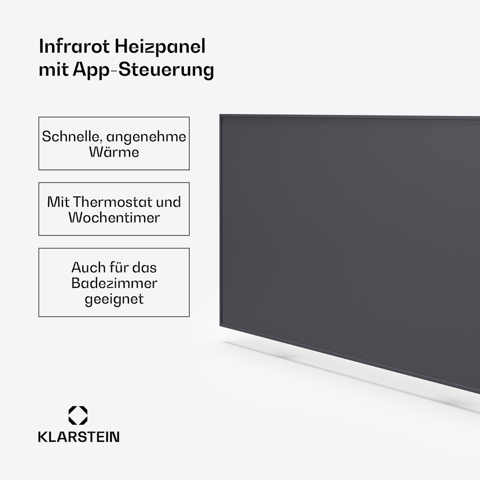 Wonderwall Smart Infrarotheizung 60x120cm App 770W Wochentimer IP24 Dunkelgrau 770 Watt