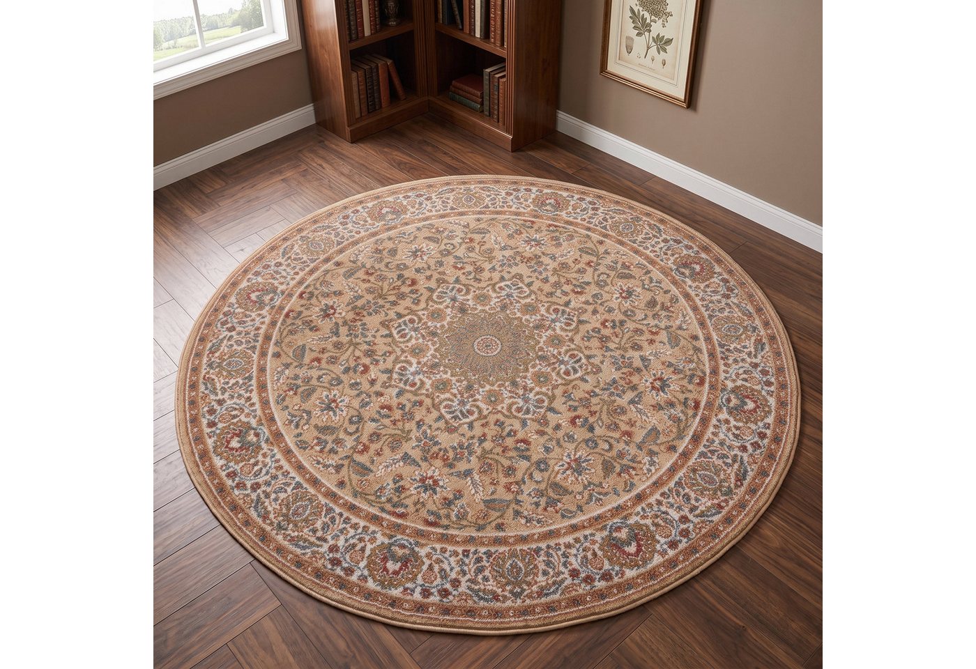 THEKO Wollteppich Dolna - 859, rund, Höhe: 10 mm, Kurzflor, reine Wolle, Orient-Optik, auch in rund, Wohnzimmer Bild 3