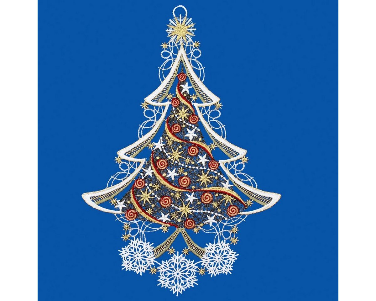 W. Reuter & Sohn - Plauener Spitze® Fensterbild Weihnachtsbaum, Made in Germany Bild 2