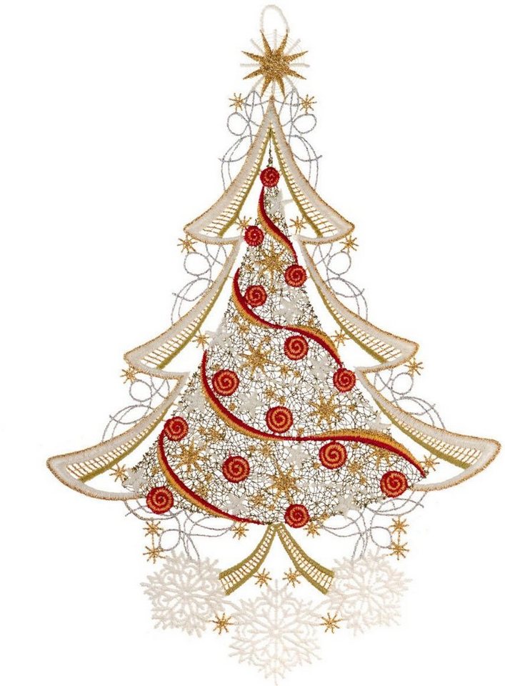 W. Reuter & Sohn - Plauener Spitze® Fensterbild Weihnachtsbaum, Made in Germany Bild 3