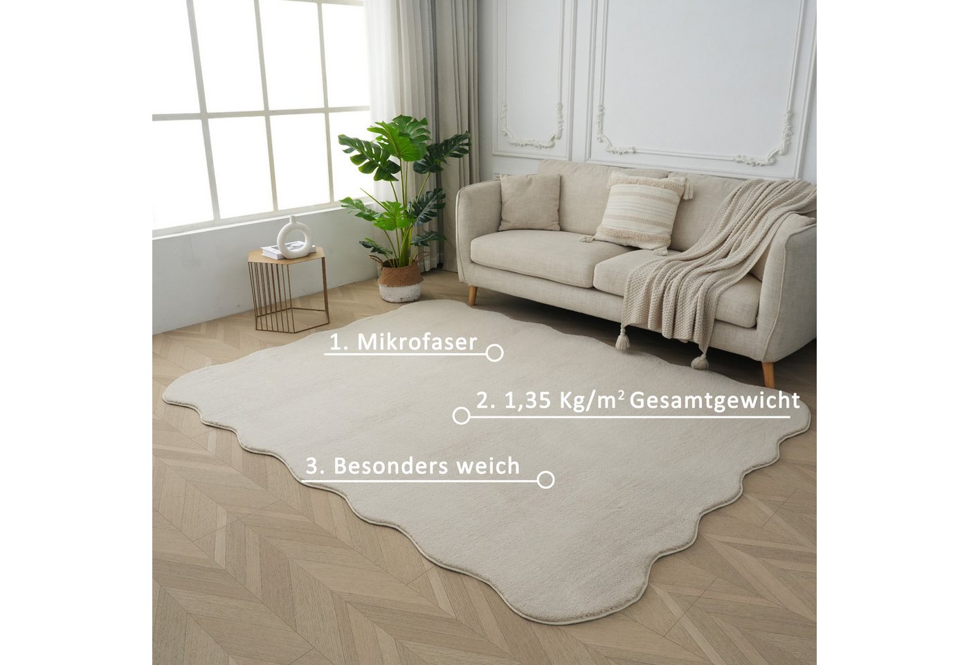 OTTO home Teppich Cali, in Standard- und Premium-Qualität, 13 mm oder 16 mm Höhe, wellenförmig, Uni-Farben, kuschelig, & weich, waschbar, Wohnzimmer, Schlafzimmer