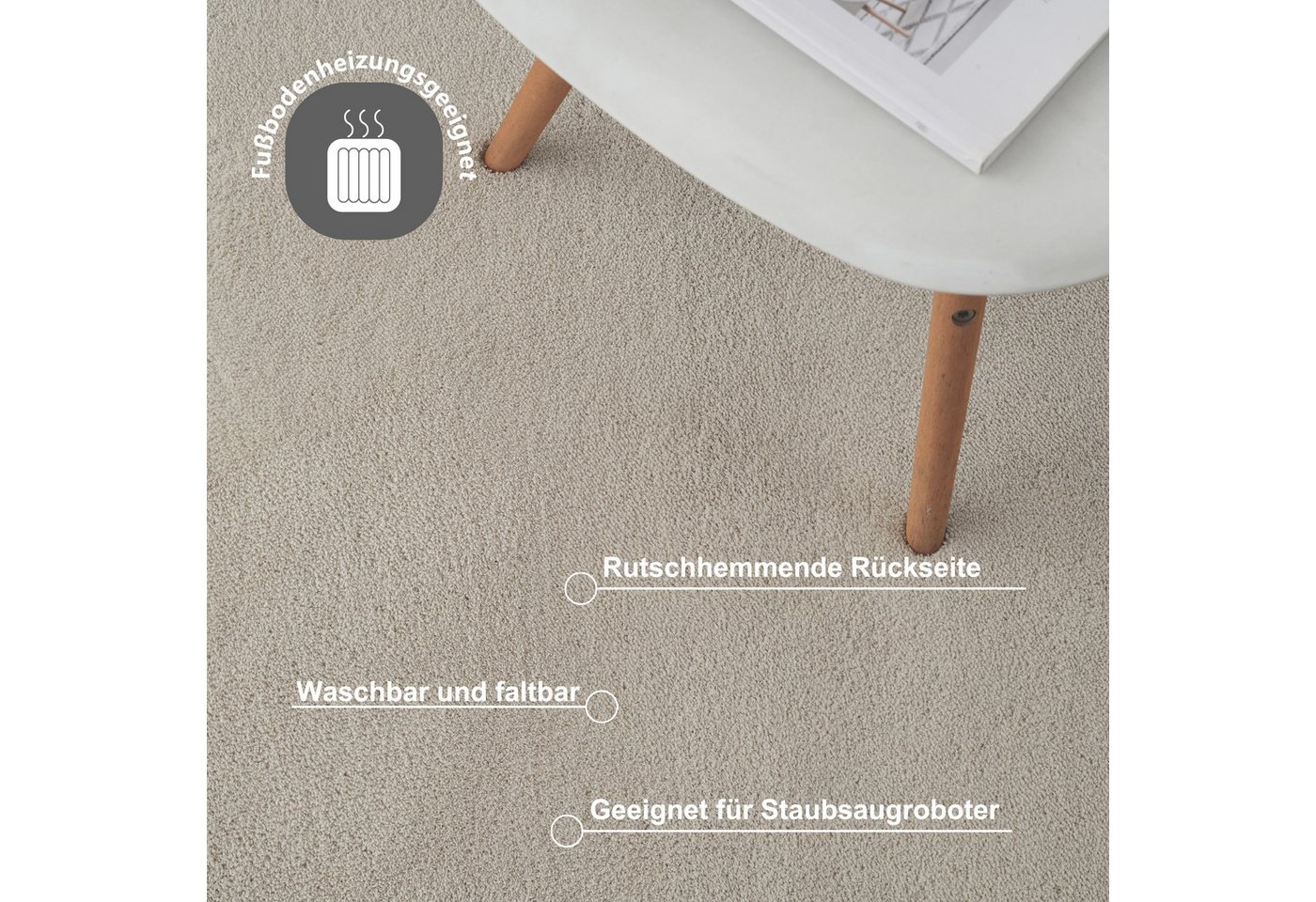 OTTO home Teppich Cali, in Standard- und Premium-Qualität, 13 mm oder 16 mm Höhe, wellenförmig, Uni-Farben, kuschelig, & weich, waschbar, Wohnzimmer, Schlafzimmer Bild 5