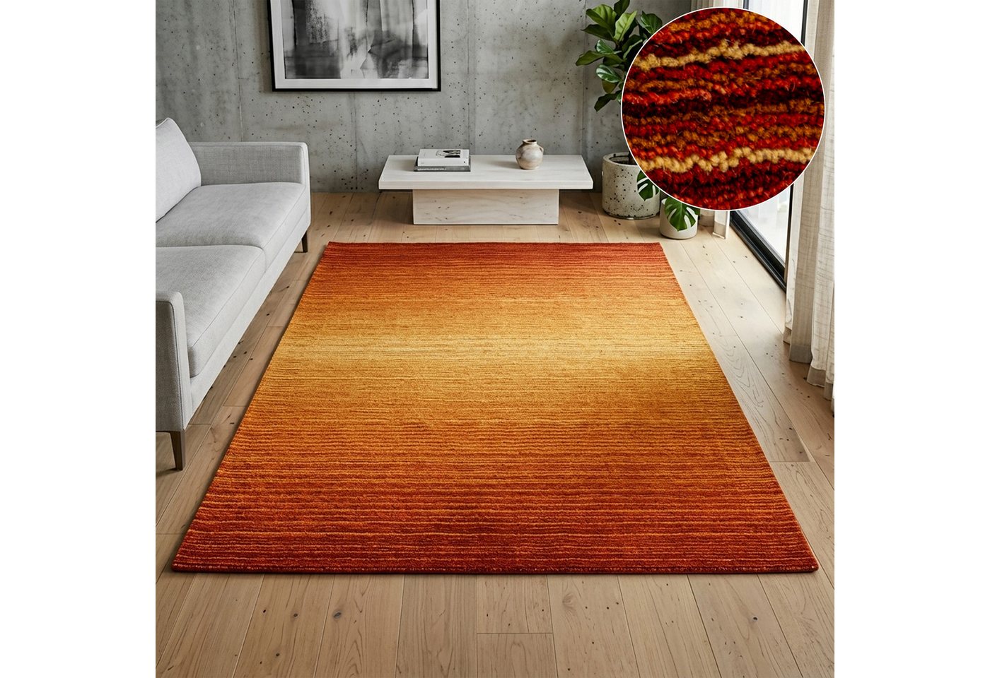 OTTO home Wollteppich Tyllan, Handgefertigt, reine Wolle, rechteckig, Höhe: 14 mm, Farbverlauf, meliert, Wohnzimmer, Schlafzimmer, Esszimmer