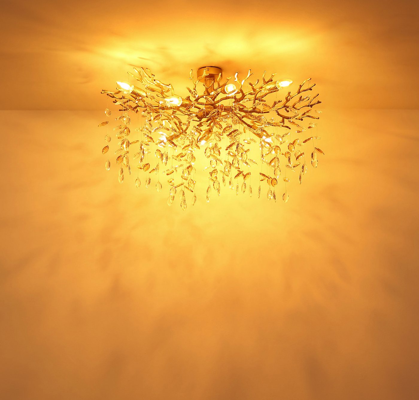 GLOBO LIGHTING Deckenleuchte QUEENA, ohne Leuchtmittel, Deckenleuchte gold Kristall, E14, elegant, flexibler Look