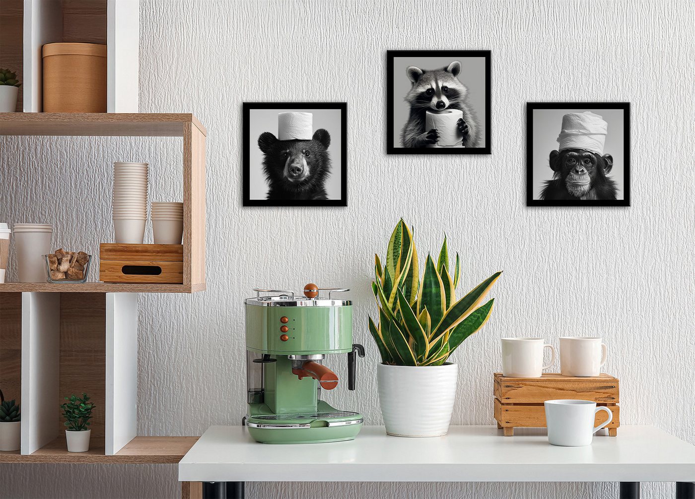 Bönninghoff Bild mit Rahmen 3er-Set gerahmte Bilder WC Tiere 3x23x23 cm – Tiermotiv modern, Affen, Humor, Tiere, mehrteiliges Bilder-Set, harmonisch aufeinander abgestimmt Bild 2