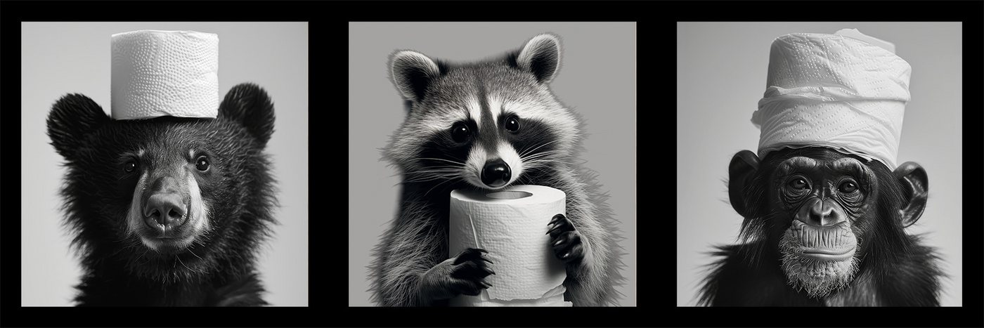 Bönninghoff Bild mit Rahmen 3er-Set gerahmte Bilder WC Tiere 3x23x23 cm – Tiermotiv modern, Affen, Humor, Tiere, mehrteiliges Bilder-Set, harmonisch aufeinander abgestimmt Bild 3