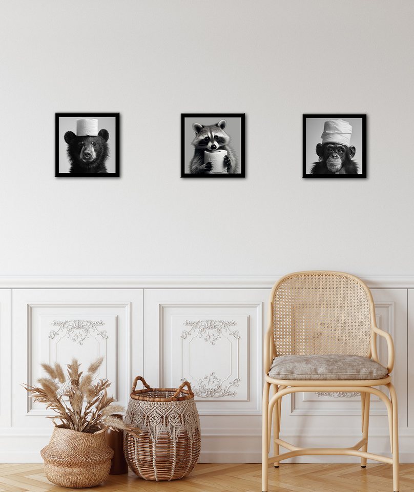 Bönninghoff Bild mit Rahmen 3er-Set gerahmte Bilder WC Tiere 3x23x23 cm – Tiermotiv modern, Affen, Humor, Tiere, mehrteiliges Bilder-Set, harmonisch aufeinander abgestimmt Bild 4