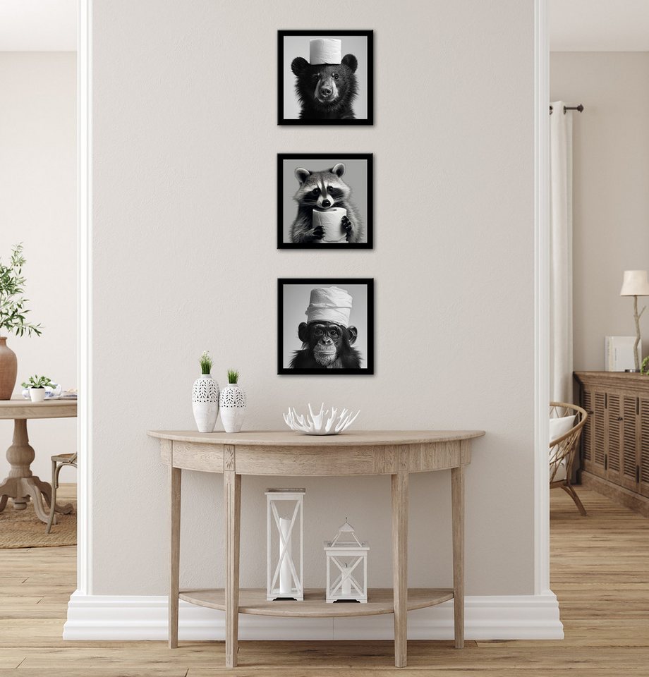 Bönninghoff Bild mit Rahmen 3er-Set gerahmte Bilder WC Tiere 3x23x23 cm – Tiermotiv modern, Affen, Humor, Tiere, mehrteiliges Bilder-Set, harmonisch aufeinander abgestimmt Bild 5
