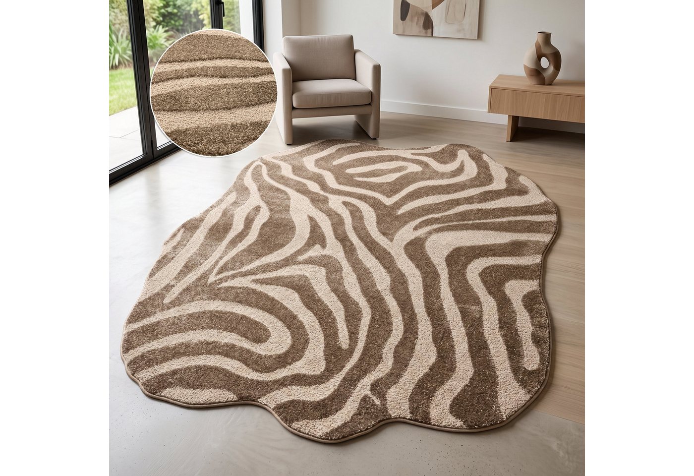 OTTO home Teppich Zebra, besondere Form, Animal-Look, rechteckig, Höhe: 12 mm, moderner Animal-Print, Tiermotiv, Wohnzimmer, Schlafzimmer Bild 5