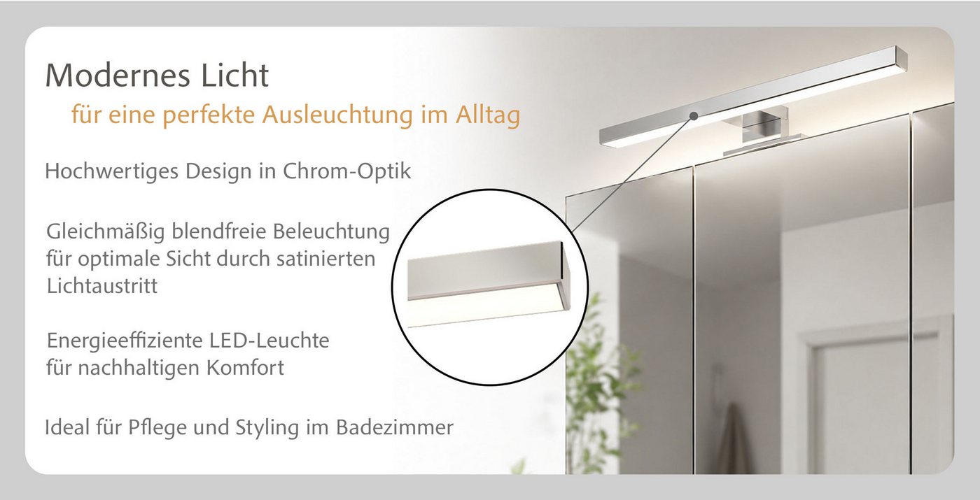 OTTO home Spiegelschrank BOZEN, 3D-Spiegelschrank 100 cm (Badezimmerschrank, Badschrank, Stauraum, Badmöbel, Schrank) Inklusive LED-Aufbauleuchte, Steckdose und Schalter Bild 3