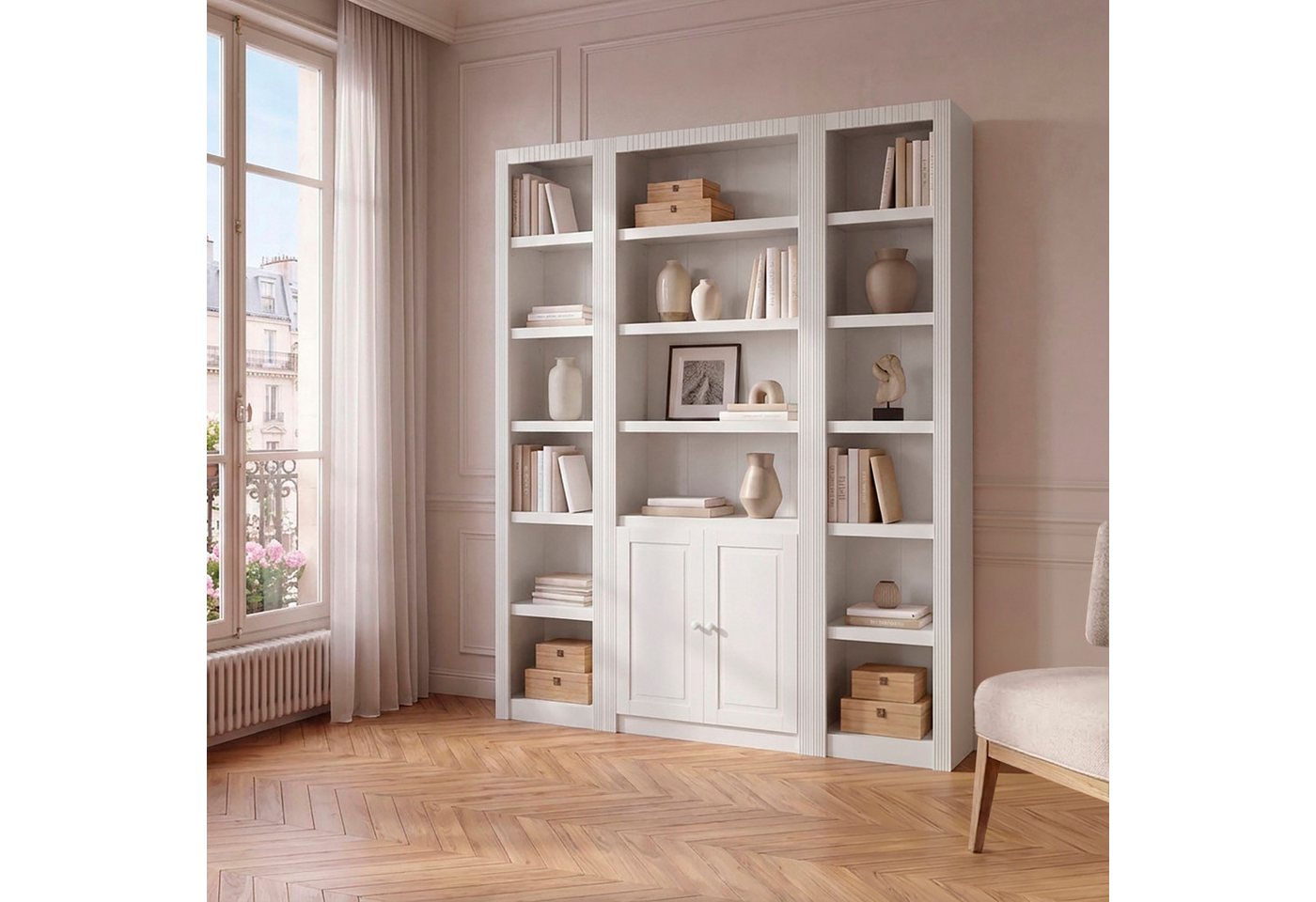 OTTO home Raumteilerregal Bergen, Bücherregal mit 18 Fächern und 2 Türen, 213cm hoch, 18 Fächern, 9 davon verstellbar mit 2 Holztüren, Breite 173,5 cm Bild 4