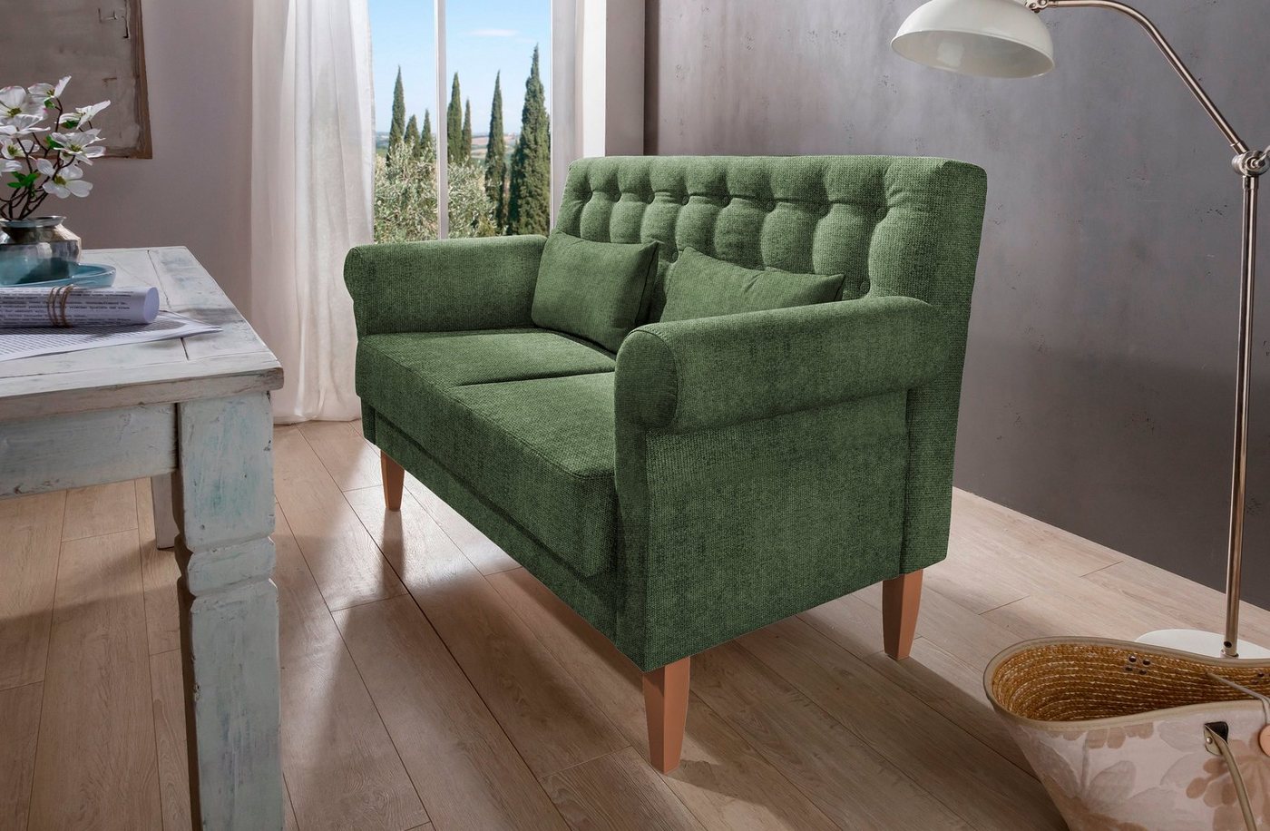 Home affaire Küchensofa Scalea Breite 157cm, Komfortsitzhöhe 55cm, Knopfheftung im Rücken, inkl. 2 Stk. Zierkissen, in verschiedenen Stoffen und Farben Bild 3