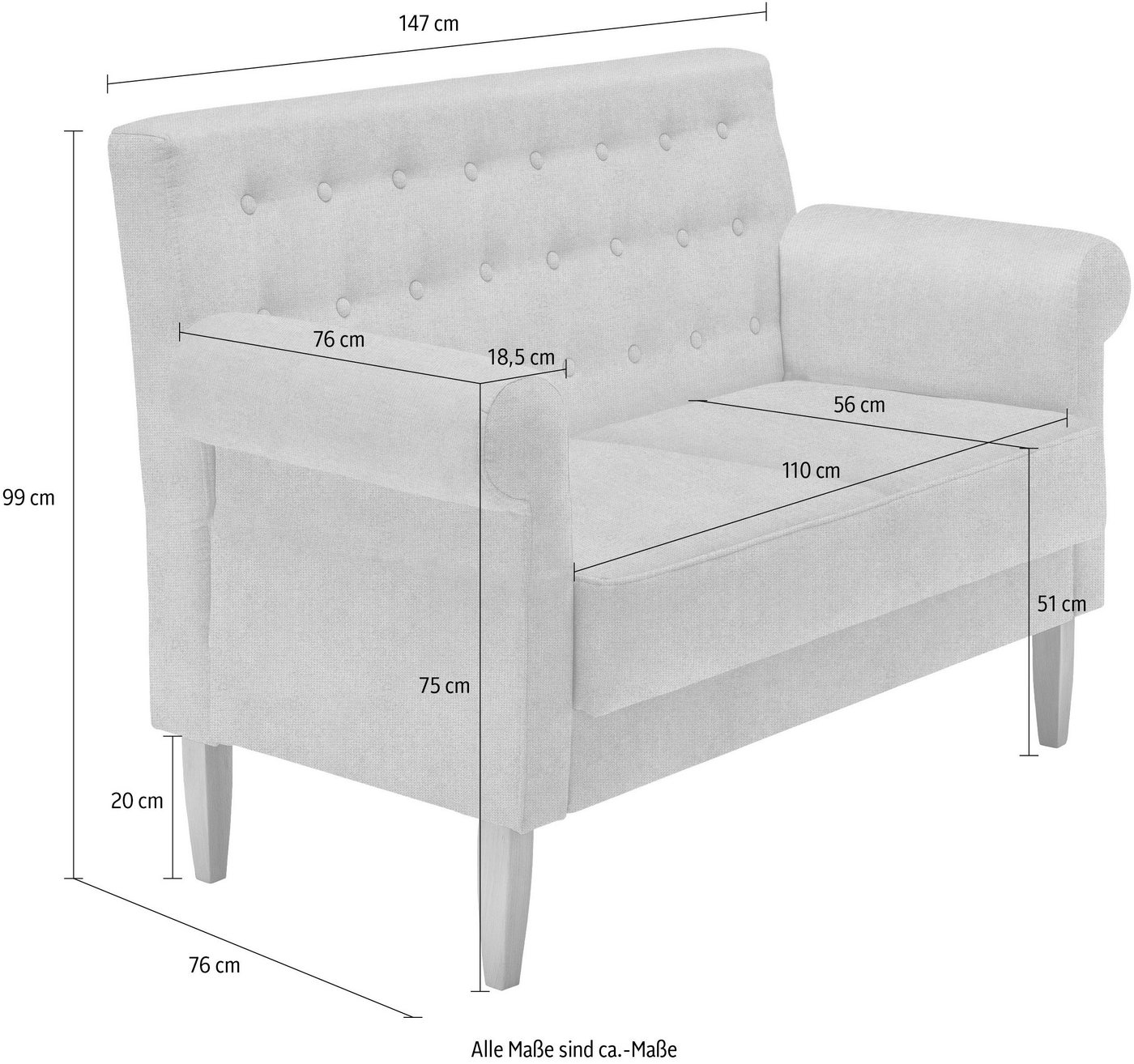 Home affaire Küchensofa Scalea Breite 157cm, Komfortsitzhöhe 55cm, Knopfheftung im Rücken, inkl. 2 Stk. Zierkissen, in verschiedenen Stoffen und Farben Bild 5