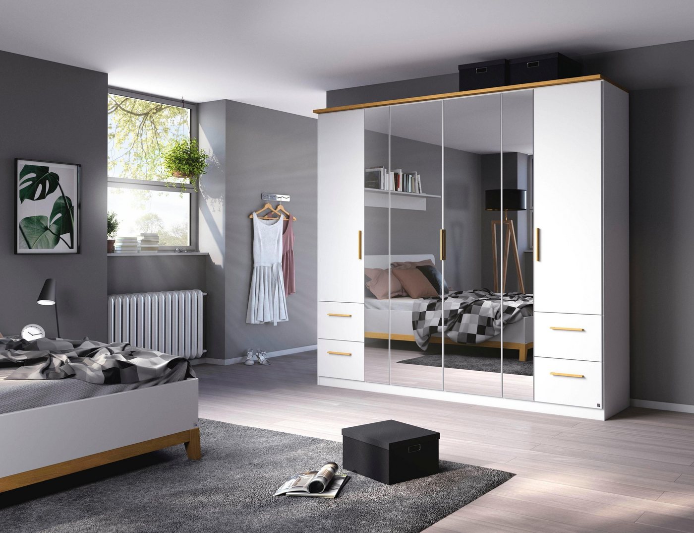 rauch Drehtürenschrank Kleiderschrank Schrank Garderobe Wäscheschrank Schlafzimmer CARLSSON (Breiten: 225/270 cm, Höhe 210 cm) 4 Schubladen, Griffe aus massiver Eiche, viel Stauraum MADE IN GERMANY Bild 3