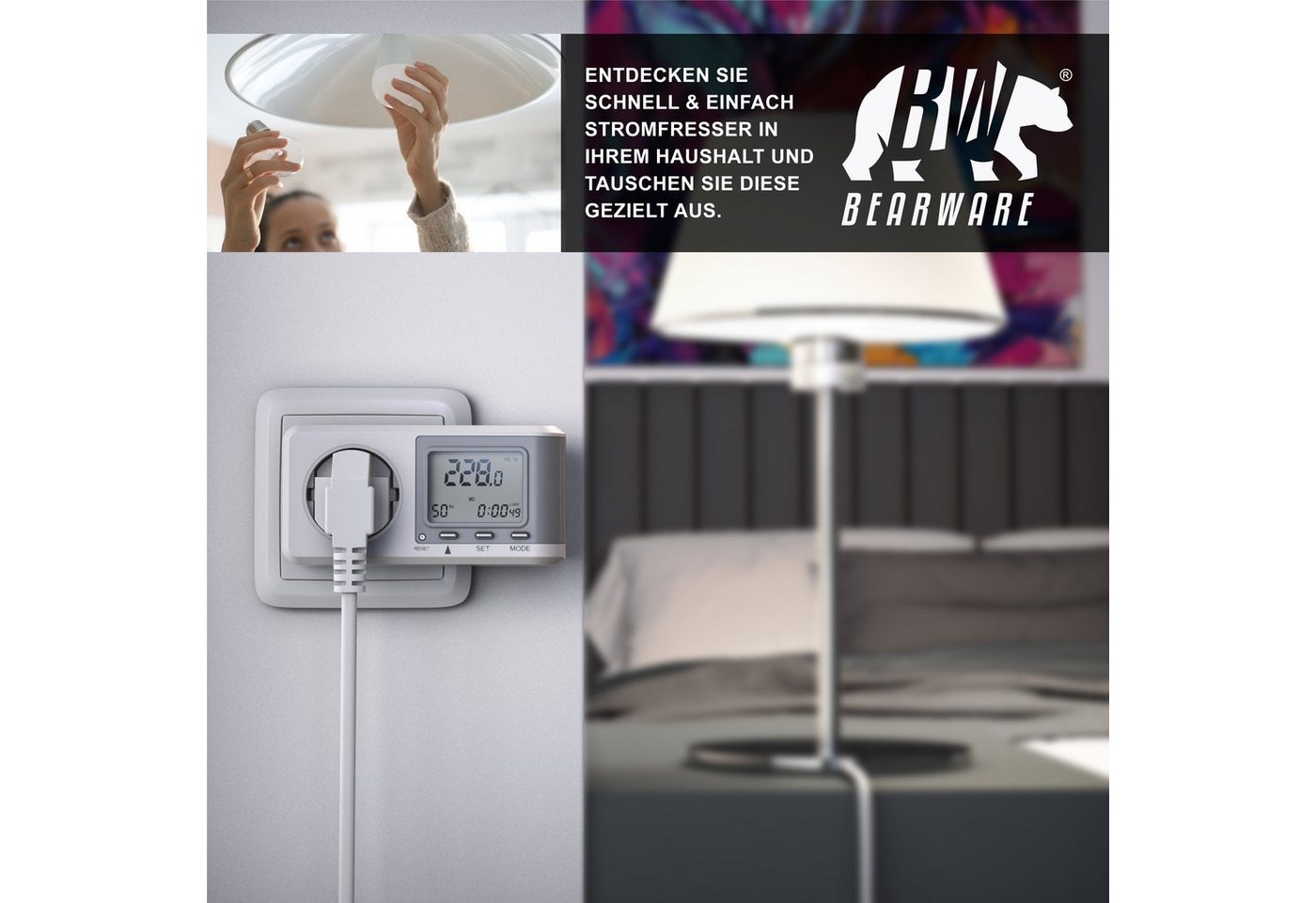 BEARWARE Energiekostenmessgerät 3er Set Energiekostenmessgerät Strommessgerät Steckdose, 3-tlg., Strommessgerät für Typ F Buchse mit Berührungsschutz, 0,0 A -16 A Bild 2