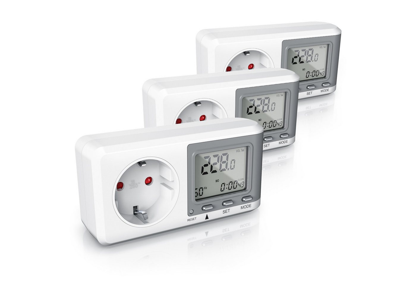 BEARWARE Energiekostenmessgerät 3er Set Energiekostenmessgerät Strommessgerät Steckdose, 3-tlg., Strommessgerät für Typ F Buchse mit Berührungsschutz, 0,0 A -16 A Bild 3