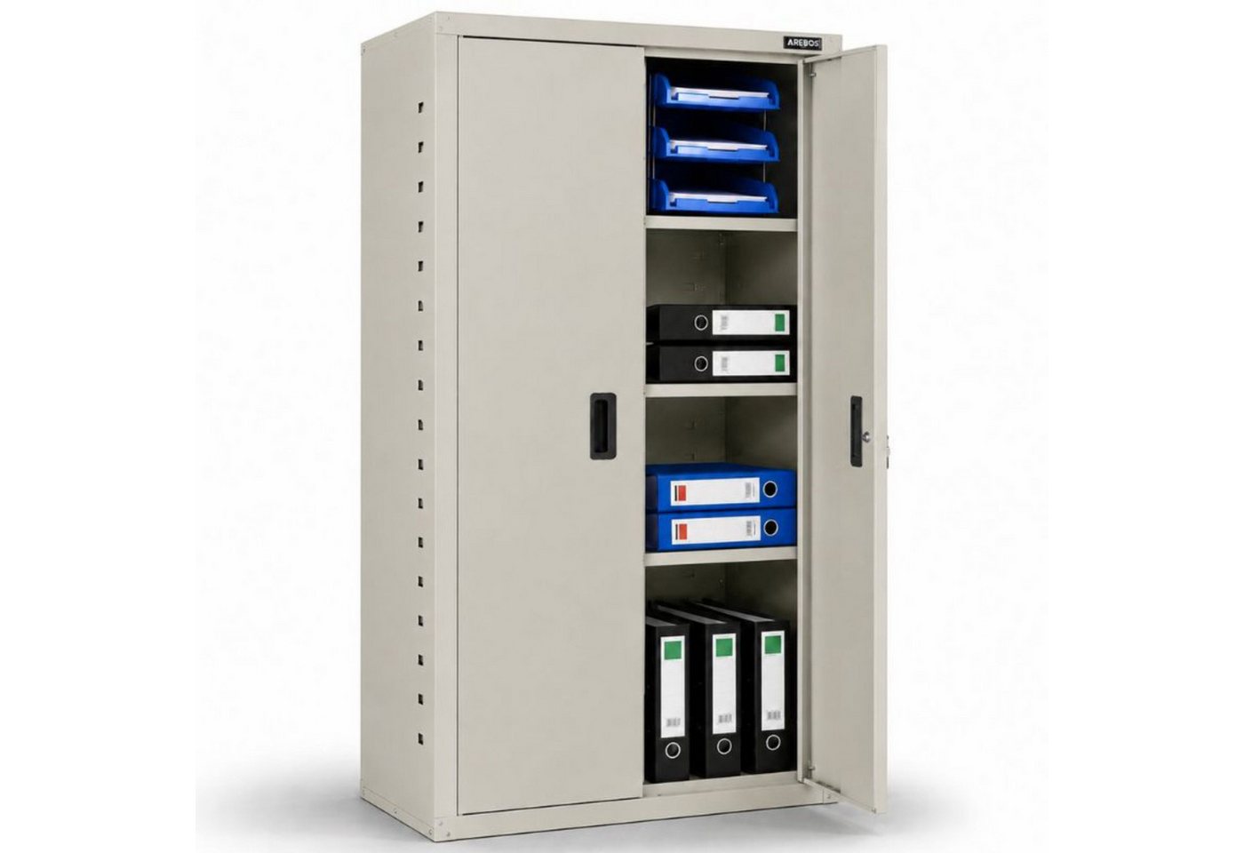 Arebos Aktenschrank Büroschrank Materialschrank Stahlschrank 140x90x40 cm (Stück, grau) Max. Belastbarkeit: 40 kg / je Fach