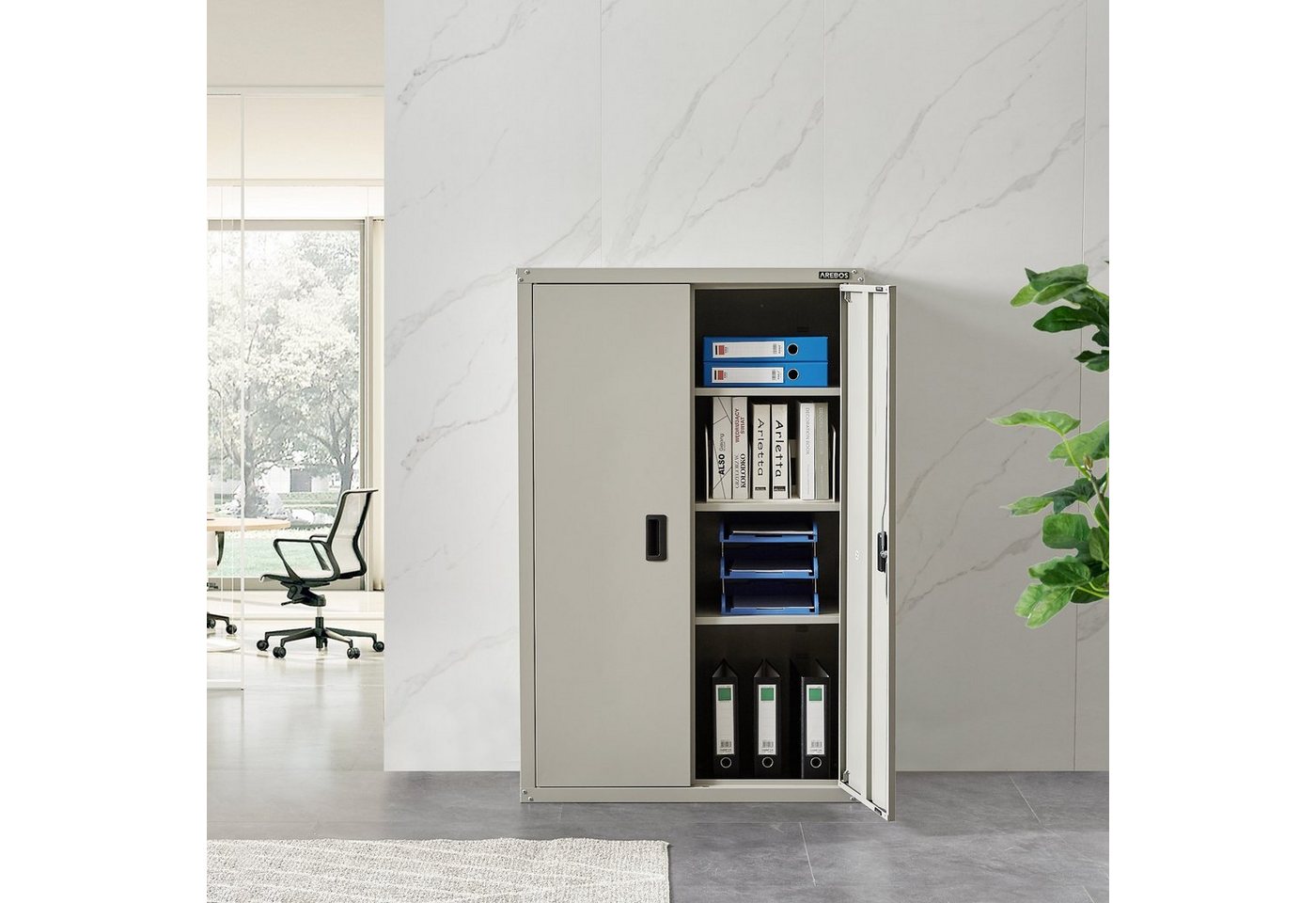 Arebos Aktenschrank Büroschrank Materialschrank Stahlschrank 140x90x40 cm (Stück, grau) Max. Belastbarkeit: 40 kg / je Fach Bild 3