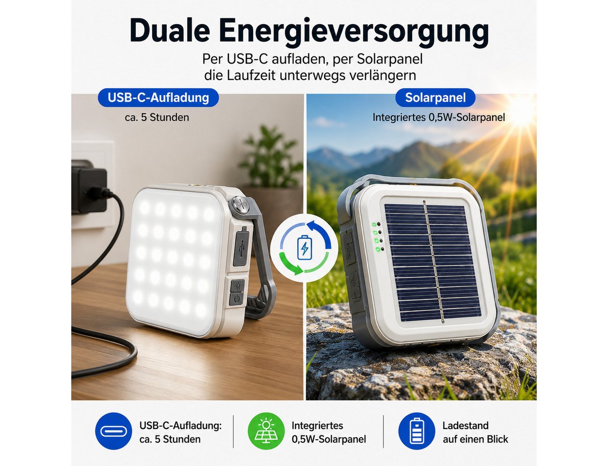 Lisabonde LED Laterne LED Solar Campinglampe & Powerbank 4000mAh, 800 Lumen, Dimmbar IPX4, LED fest integriert, Neutralweiß, Kaltweiß, Warmweiß, Tageslichtweiß, Solarpanel, Powerbank-Funktion, IPX6 Wasserdicht, Dimmbar