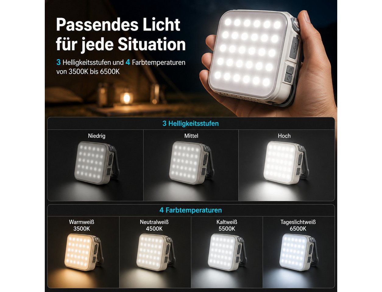 Lisabonde LED Laterne LED Solar Campinglampe & Powerbank 4000mAh, 800 Lumen, Dimmbar IPX4, LED fest integriert, Neutralweiß, Kaltweiß, Warmweiß, Tageslichtweiß, Solarpanel, Powerbank-Funktion, IPX6 Wasserdicht, Dimmbar Bild 4