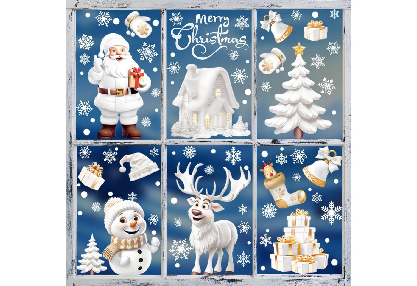 Bomiclss Aufkleber Fensterbilder Weihnachten Selbstklebend Fensterdeko, (9tlg), Wiederverwendbare Statische Weihnachtsfensterbilder Bild 3