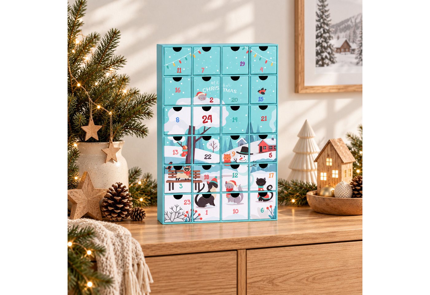 BRUBAKER befüllbarer Adventskalender DIY Weihnachtskalender für Katzen zum Befüllen - Haustier Kalender (mit 24 Türchen, 1-tlg), Kalender für Leckerlis Snacks Süßigkeiten Bild 3