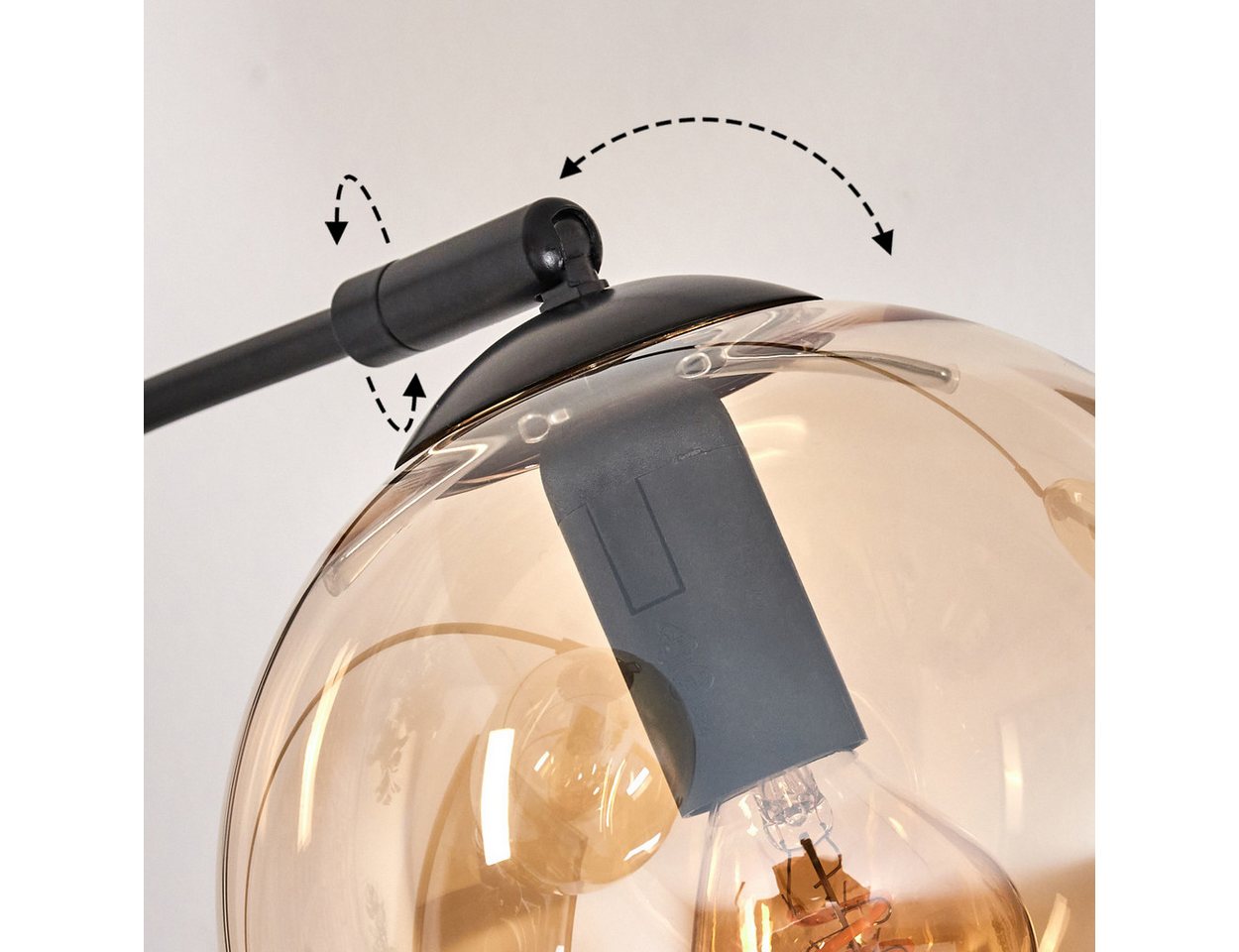 hofstein Stehlampe Stehlampe aus Metall/Glas in Schwarz/Bernsteinfarben, ohne Leuchtmittel, Leuchte mit Glasschirmen (15cm),Schalter, 3 x E14, ohne Leuchtmittel