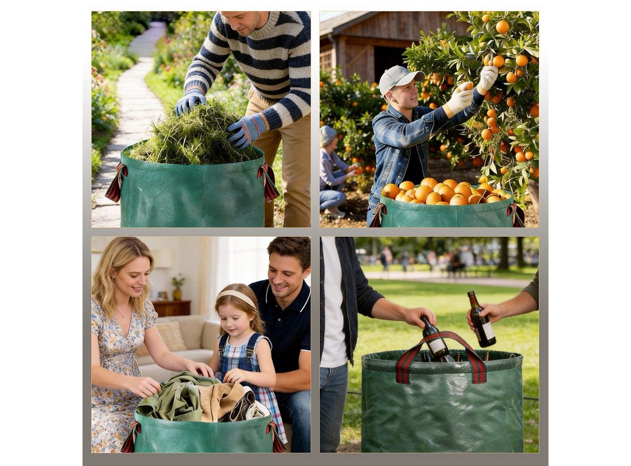 GARTENWÄCHTER Gartensack Gartenabfallsack - GARTENWÄCHTER - PP 150 g/m² m - ca. 272 l, für Hobbygärtner, Gartenprofis, 272 l, (2-tlg), Wiederverwendbar, faltbar, selbststehend, Tragegriffe Bild 4
