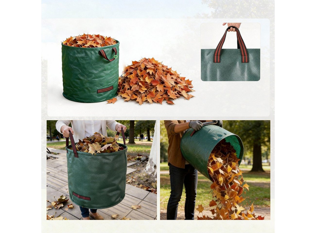 GARTENWÄCHTER Gartensack Gartenabfallsack - GARTENWÄCHTER - PP 150 g/m² m - ca. 272 l, für Hobbygärtner, Gartenprofis, 272 l, (2-tlg), Wiederverwendbar, faltbar, selbststehend, Tragegriffe Bild 5