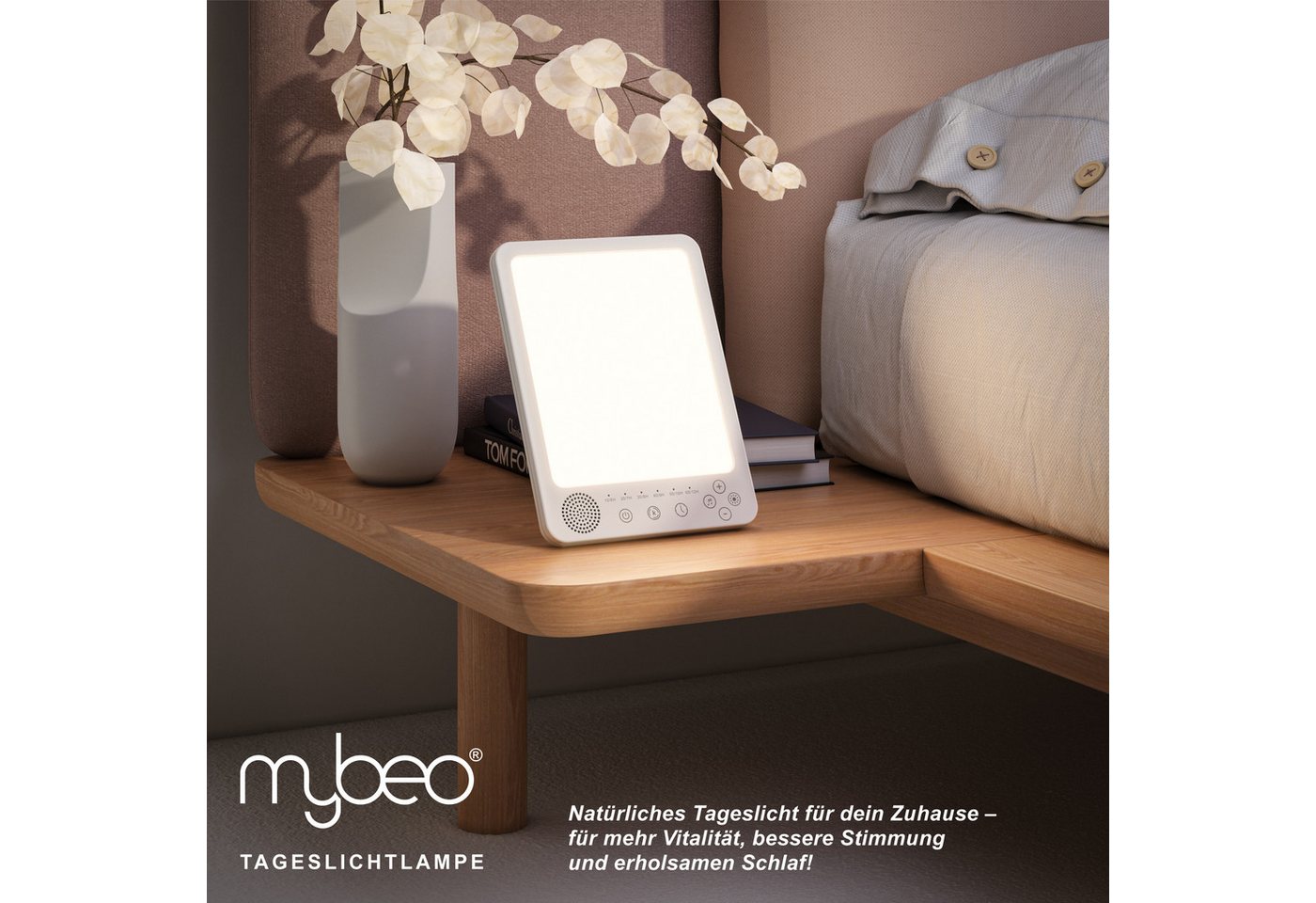 MyBeo Tageslichtlampe LED Lichttherapielampe, Lichtdusche, Tageslichtleuchte mit Standfuß, Dimmfunktion, verschiedene Lichtmodi, LED fest integriert, Neutralweiß, Kaltweiß, Tageslichtweiß, Simuliert Tageslicht, dimmbar, 3 Lichtmodi, UV-frei, Wake-Up-Funktion Bild 5