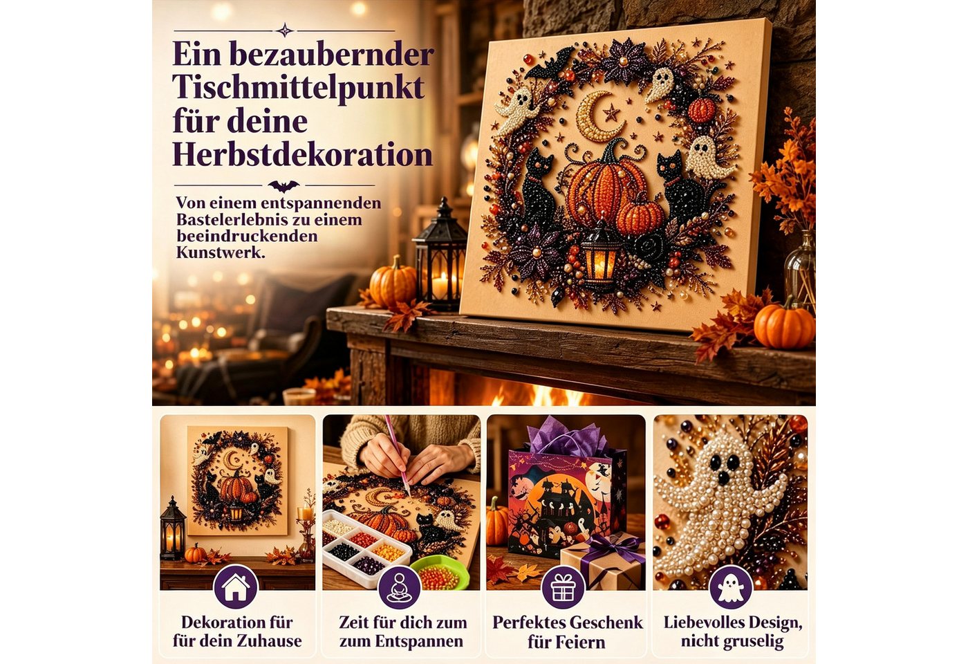 CLTYQ Kreativset DIY-Kreativset für ein Halloween-Geister-Perlenbild, Halloween-Bastelset für Erwachsene, Kinder und Anfänger