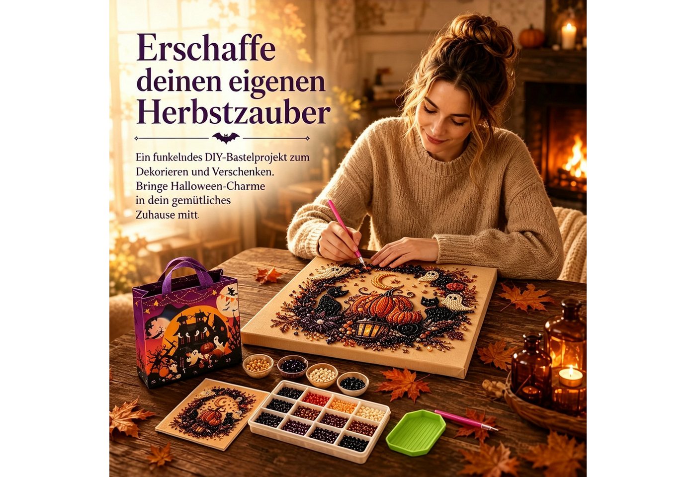 CLTYQ Kreativset DIY-Kreativset für ein Halloween-Geister-Perlenbild, Halloween-Bastelset für Erwachsene, Kinder und Anfänger Bild 2
