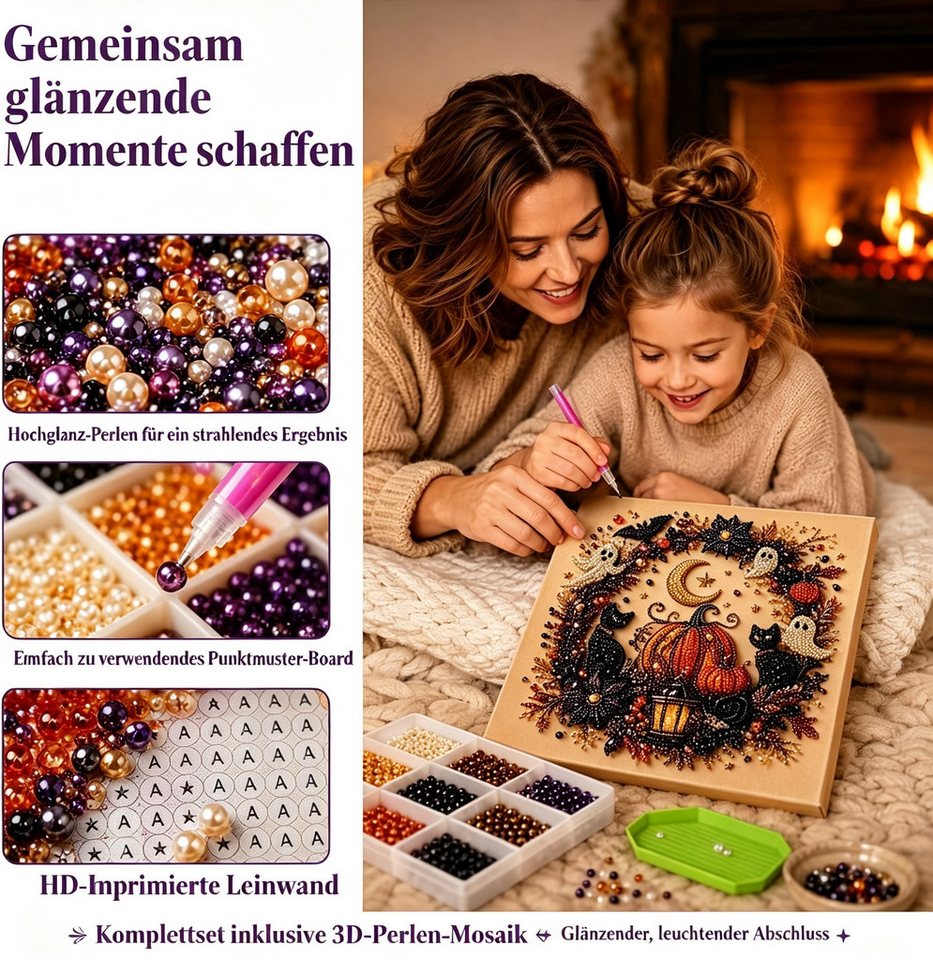 CLTYQ Kreativset DIY-Kreativset für ein Halloween-Geister-Perlenbild, Halloween-Bastelset für Erwachsene, Kinder und Anfänger Bild 3