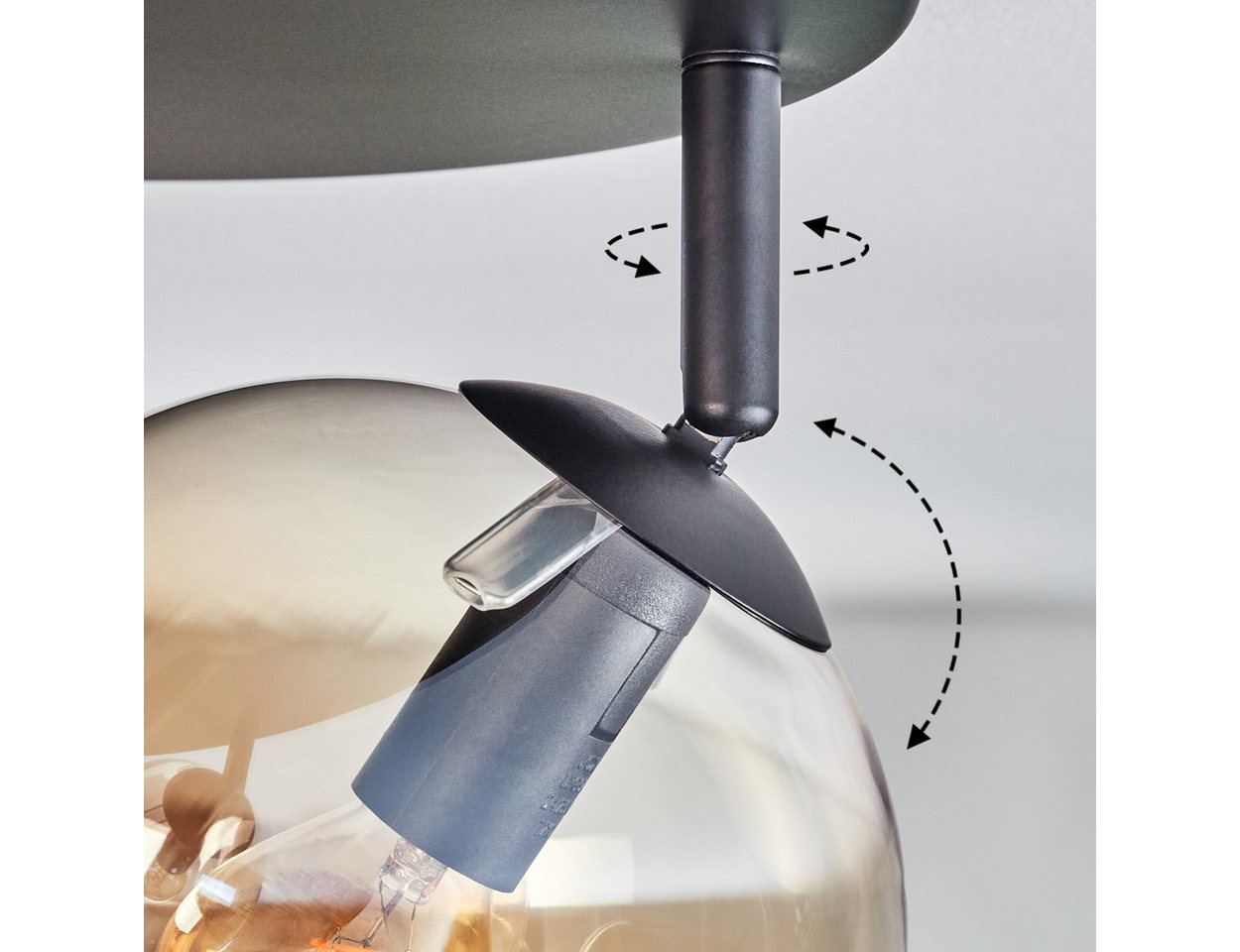 hofstein Deckenleuchte Deckenlampe aus Metall/Glas in Schwarz/Bernsteinfarben, verstellbare Deckenleuchte im Retro-Design (Schirme 15 cm), 4 x E14