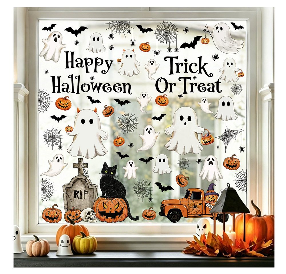 Bomiclss Fensterbild Halloween Fensteraufkleber,wiederverwendbar, Geister-Fensterdeko, Halloween-Dekoration für Innenräume und Zimmer,für Büro und Partys Bild 2