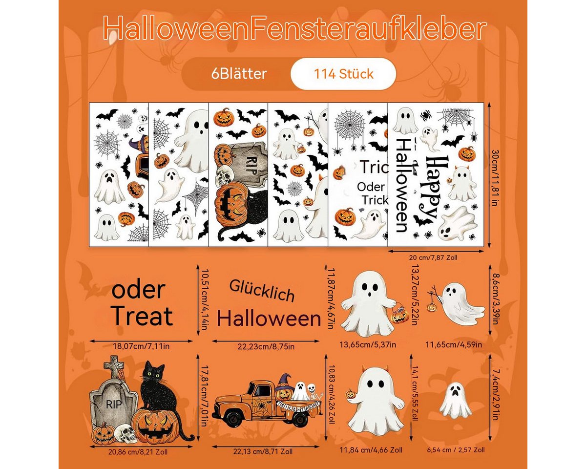 Bomiclss Fensterbild Halloween Fensteraufkleber,wiederverwendbar, Geister-Fensterdeko, Halloween-Dekoration für Innenräume und Zimmer,für Büro und Partys Bild 5