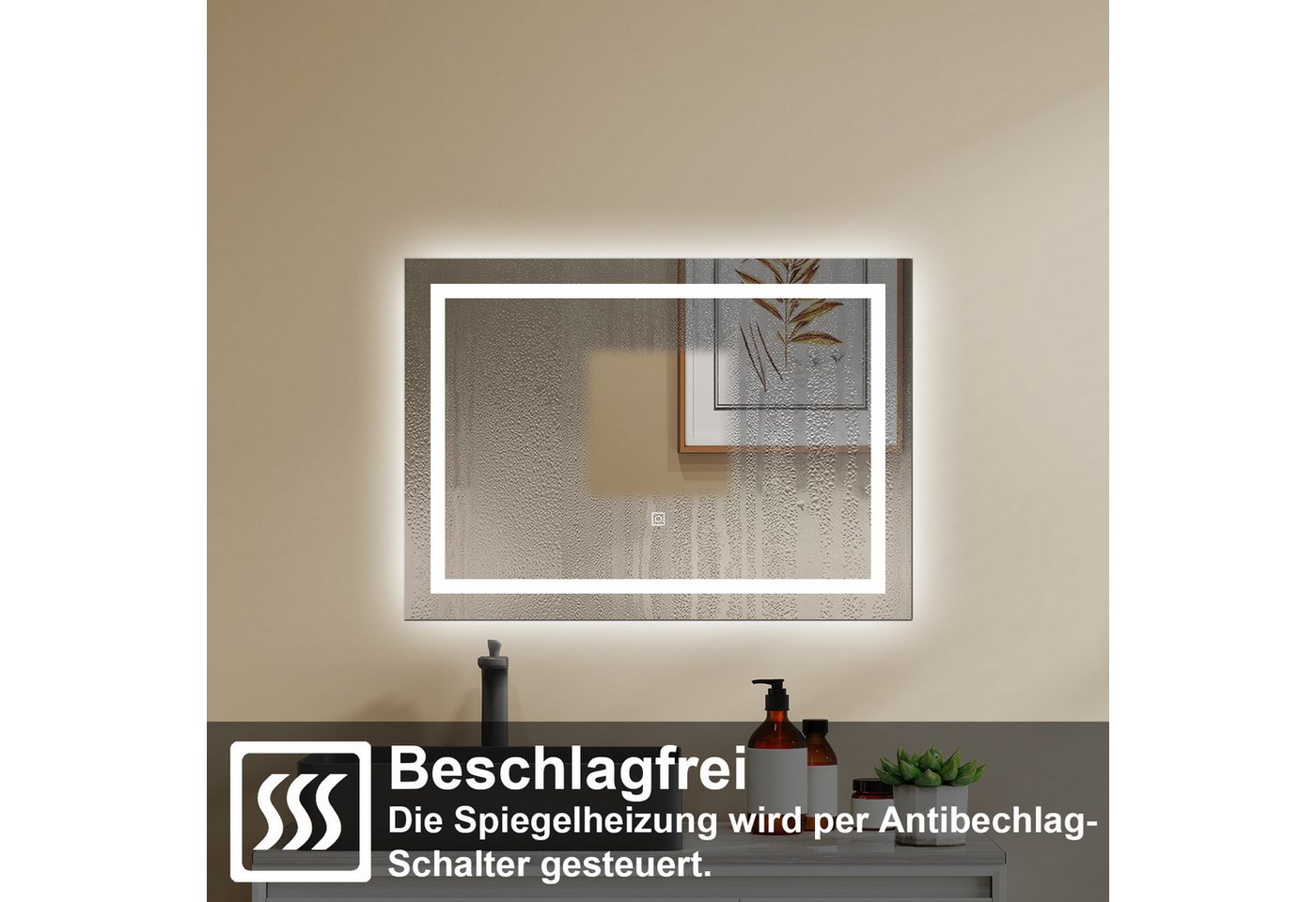 Duschparadies GmbH Badspiegel mit Beleuchtung Anti‑Beschlag 3 Lichtfarben wählbar Bild 3